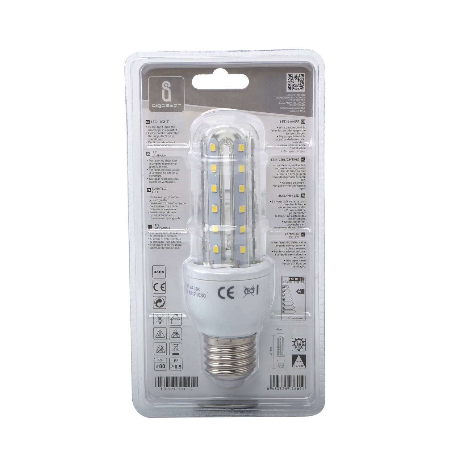 Aigostar LED B5 T3 3U E27 9W 6400K 810Lm