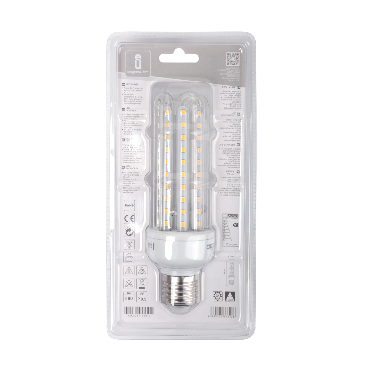 Aigostar LED B5 T3 4U E27 15W 3000K