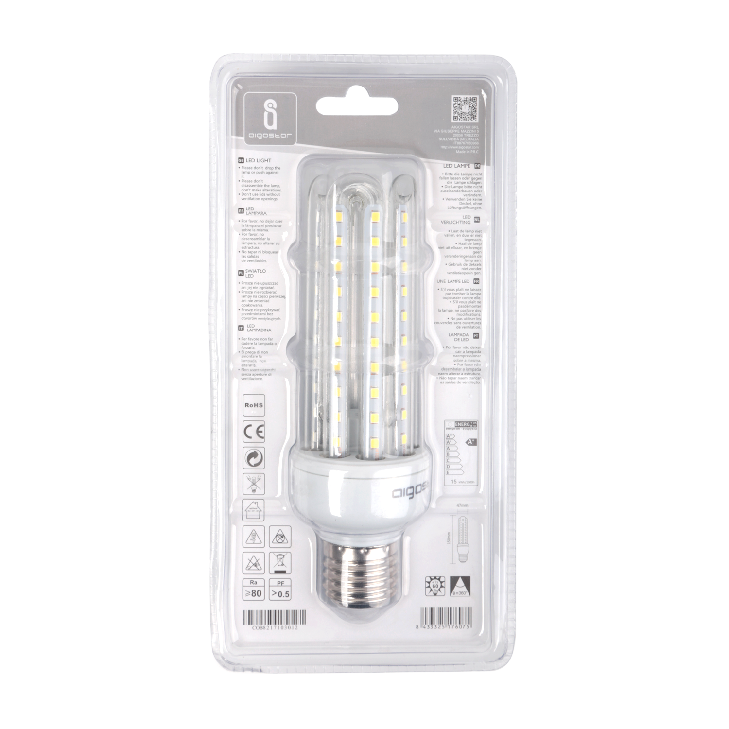 Aigostar LED B5 T3 4U E27 15W 6400K