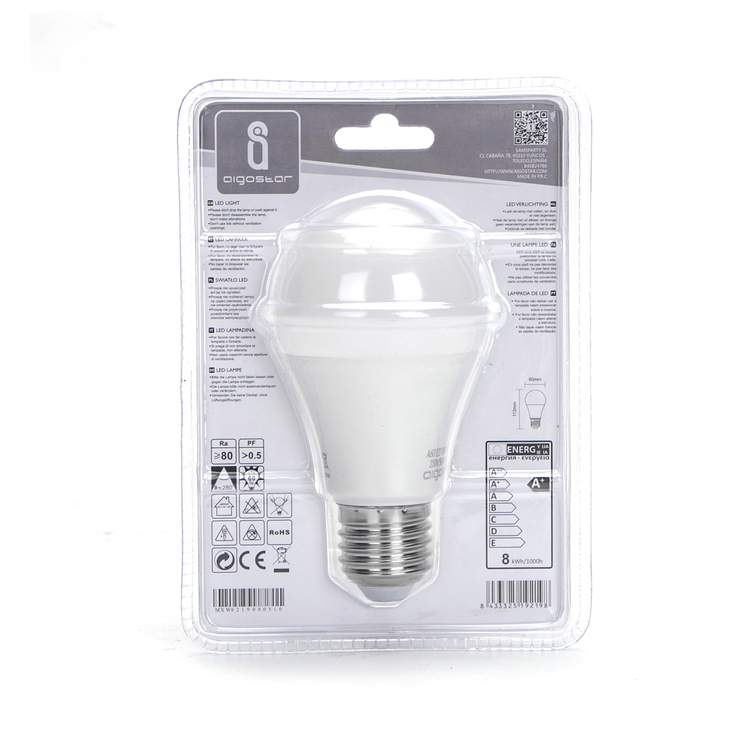 Aigostar LED A5S A60 BIG ANGLE 3000K/6500K E27 8W with day/night SENSOR 620LM