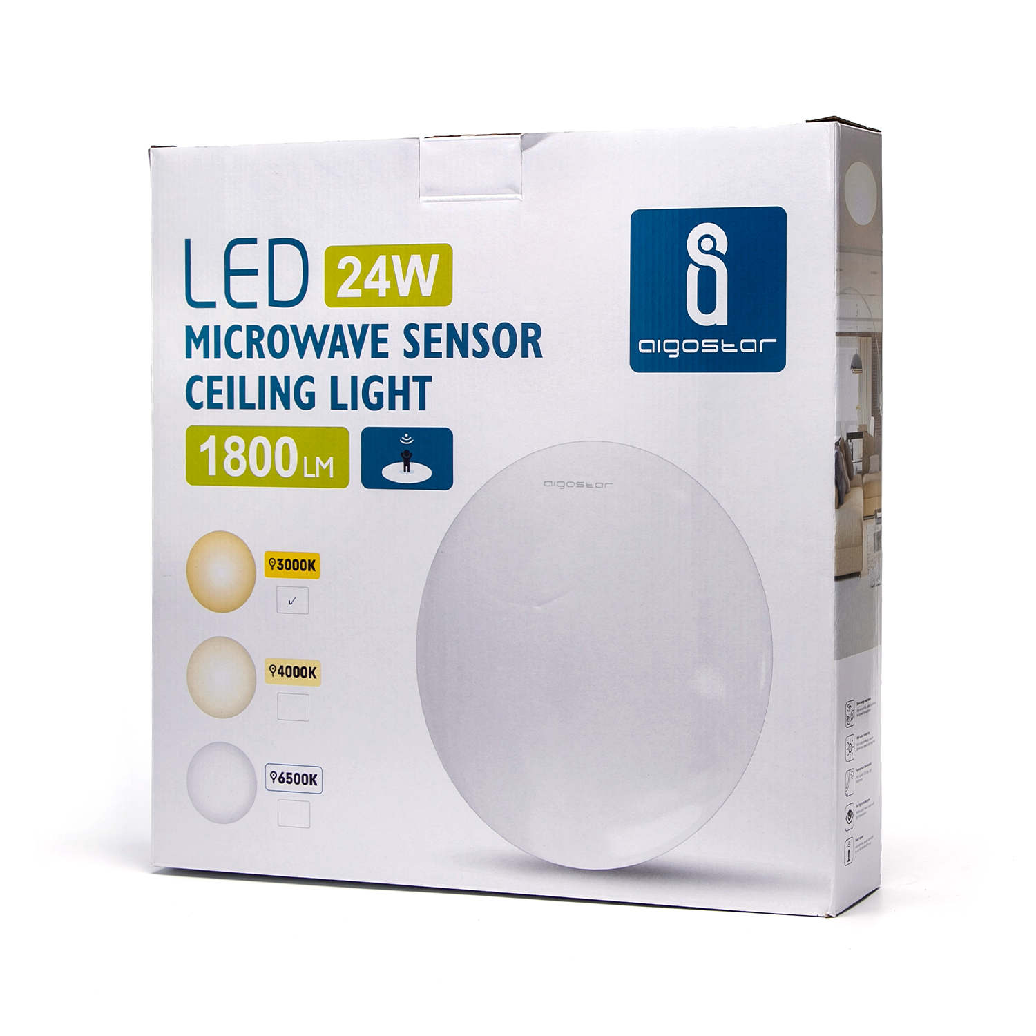 Aigostar LED MICROWAVE SENSOR PLAFONDVERLICHTING 24W 1800LM  3000-4000-6500K