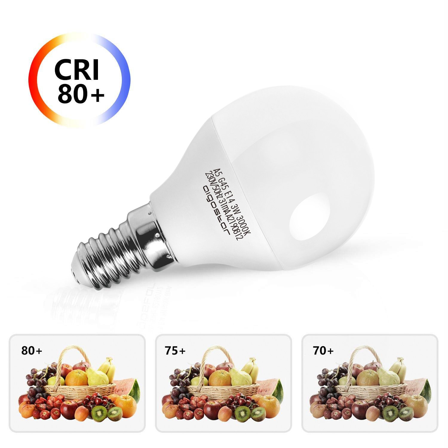 Aigostar LED A5 G45 BIG ANGLE E14 3W 3000K