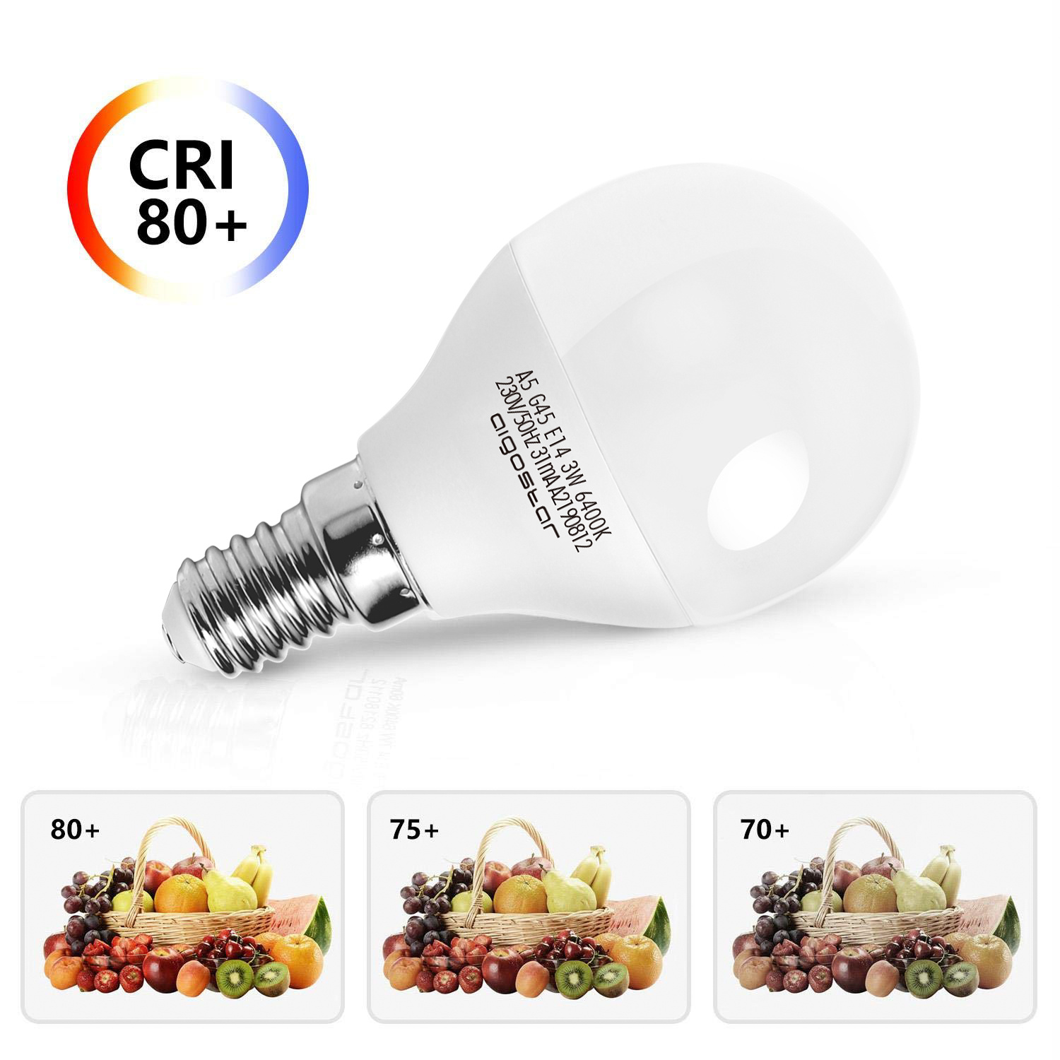 Aigostar LED A5 G45 BIG ANGLE E14 3W 6400K 