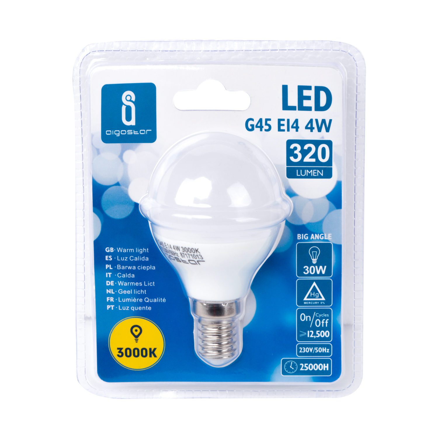 Aigostar LED A5 G45 GRAND ANGLE E14 4W 3000K 300Lm