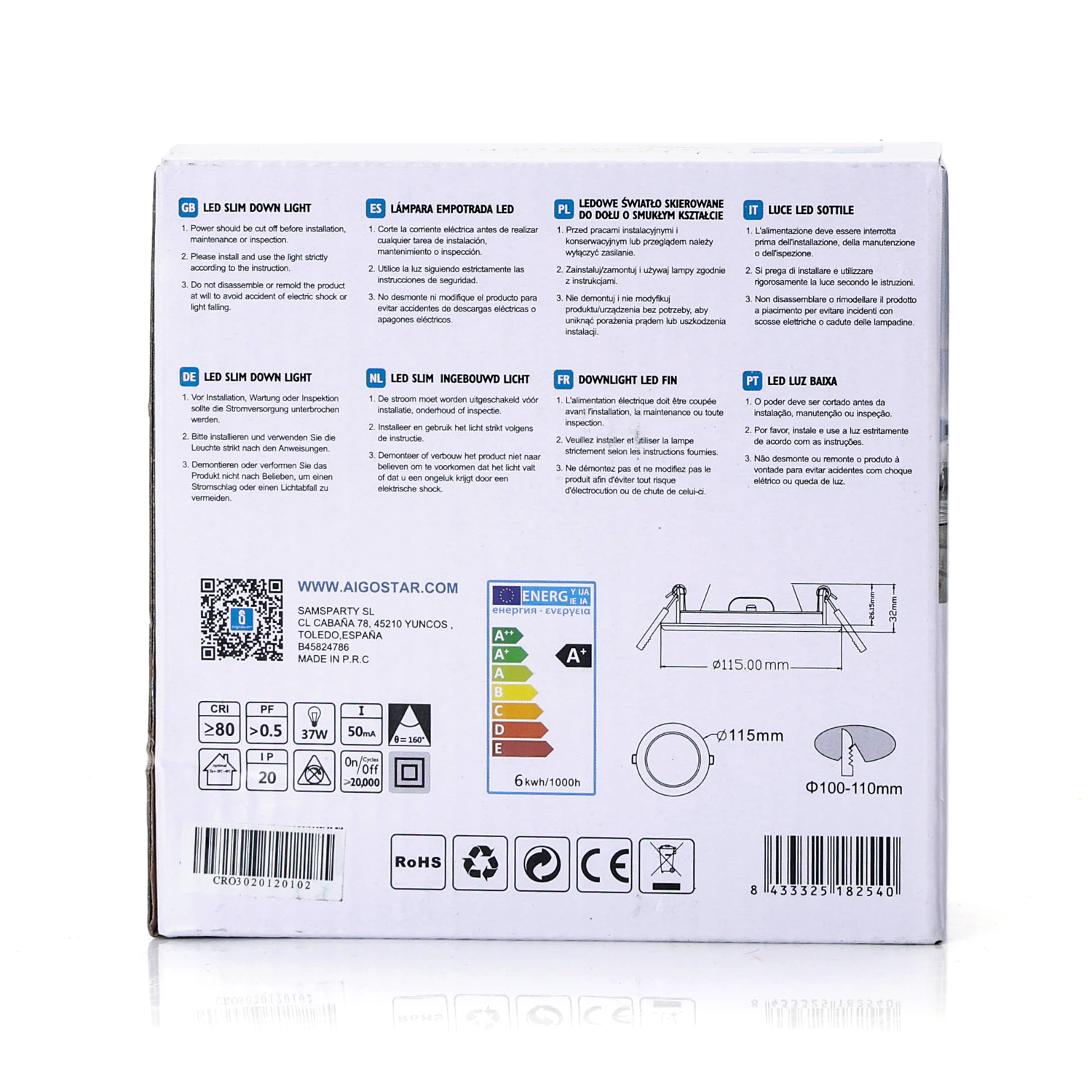 Aigostar LED E6 SLIM DOWN LIGHT 6W 3000K 525LM