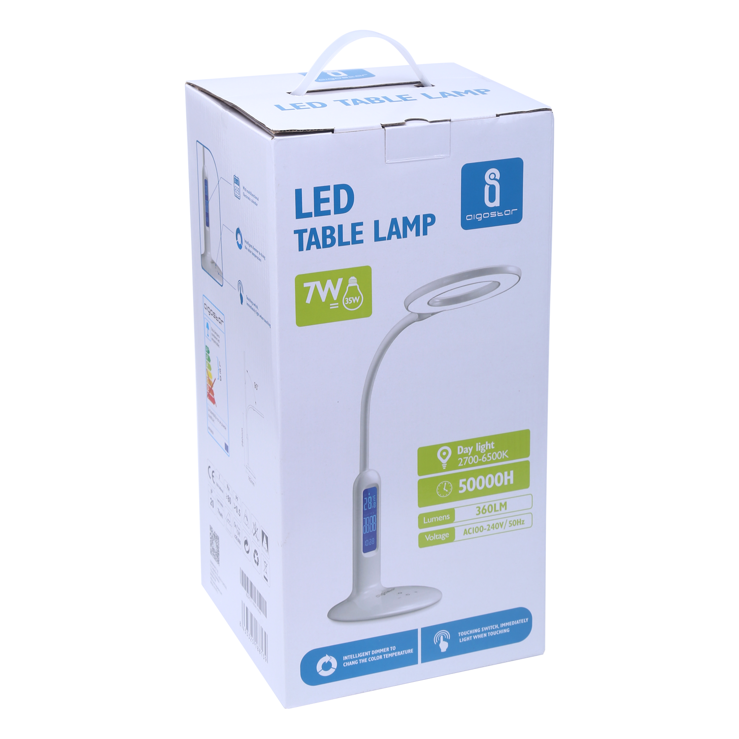 Aigostar Led Desk - Lampe de table 07 Blanc 7W 6500-2700K Touch & Dimming avec fonction calendrier