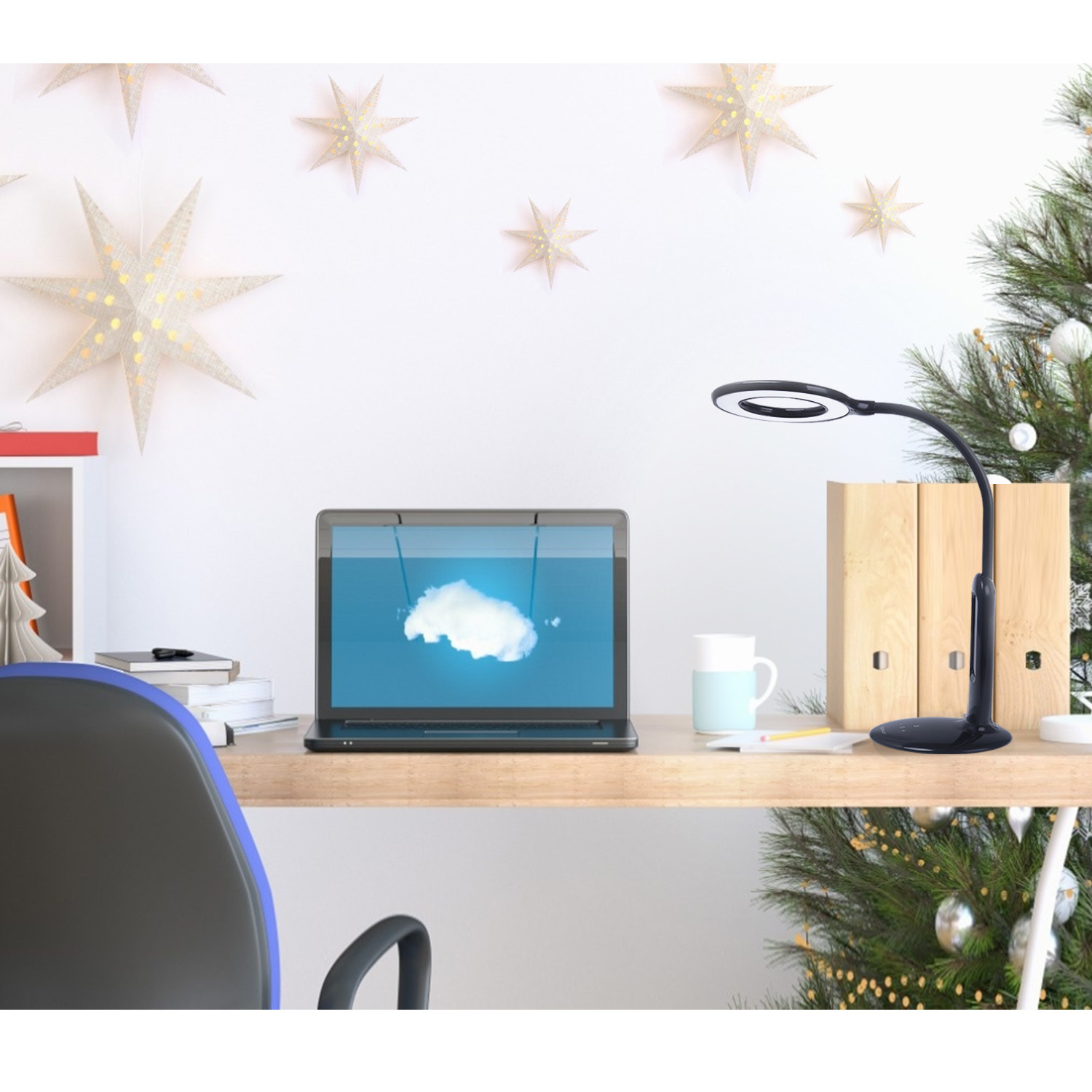 Aigostar Led Desk - Lampe de Table 07 Noir 7W 6500-2700K Tactile & Gradation avec Fonction Calendrier