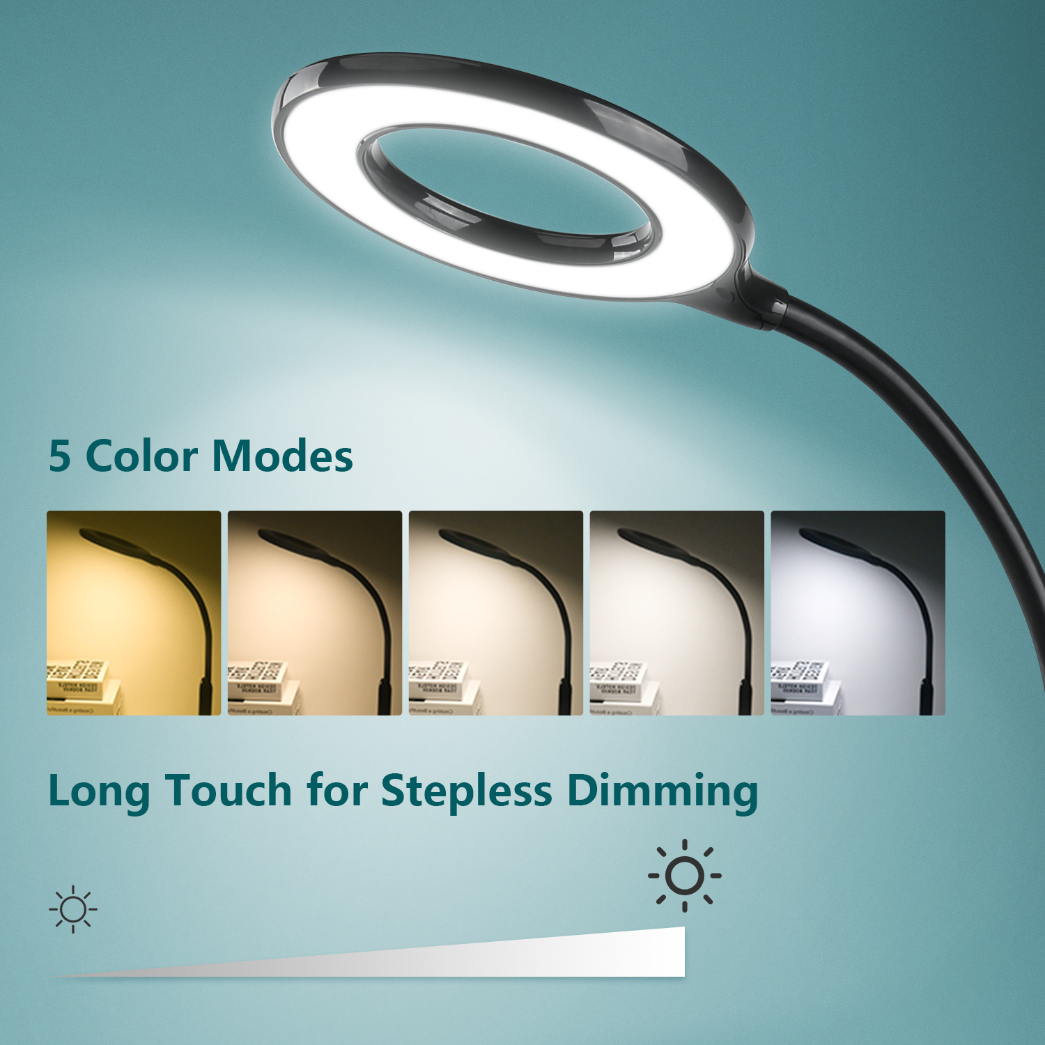 Aigostar Led Desk - Lampe de Table 07 Noir 7W 6500-2700K Tactile & Gradation avec Fonction Calendrier