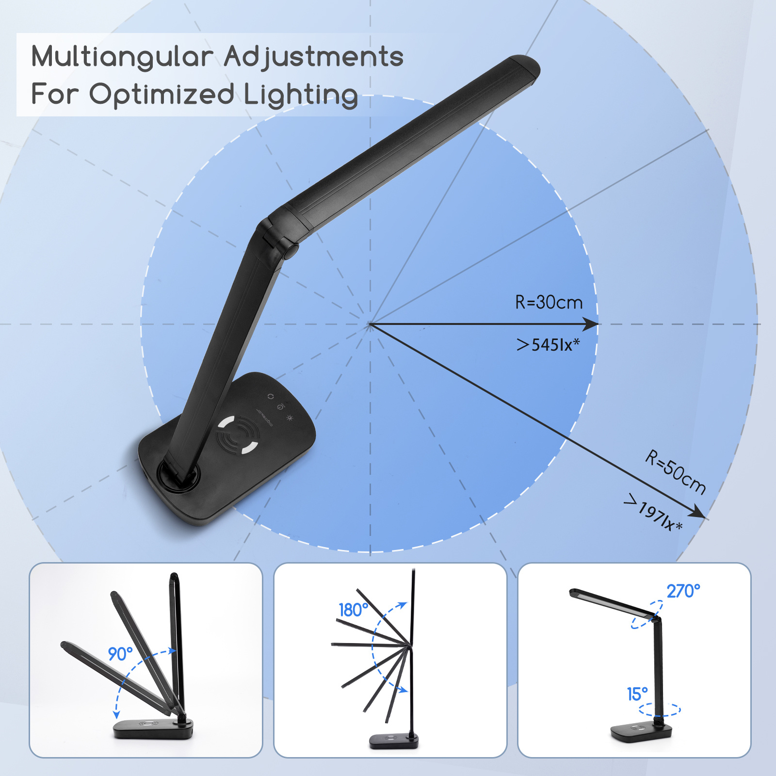 Aigostar LED Desk - TABLE LAMP BLACK 5W 6400-2700K Touch&Dimming with USB charging connection and wireless charging function for mobile phone