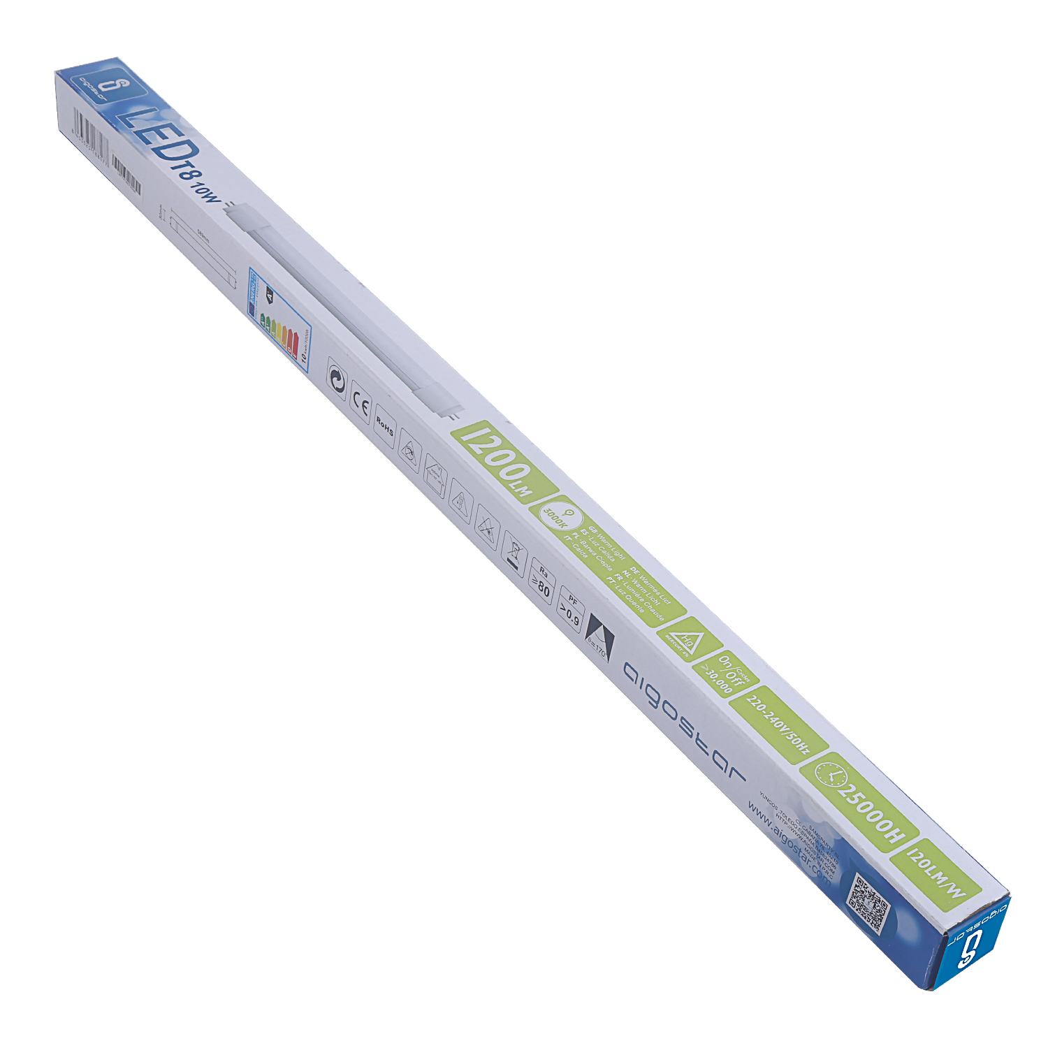 Aigostar LED T8 10W 0.6M 3000K Demi plastique aluminium 120lm / W