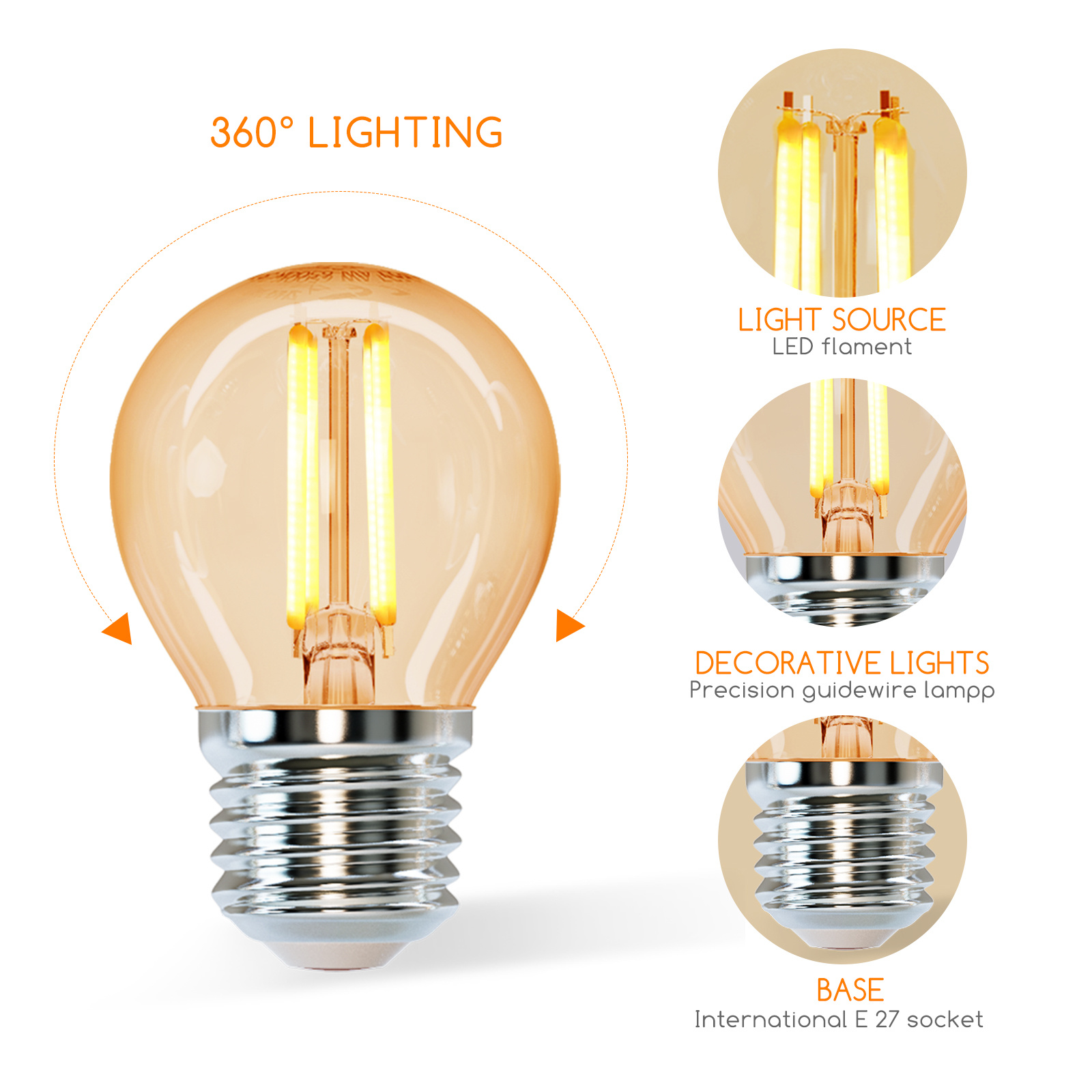 Aigostar Filament LED G45 6W E27 2200K (lumière jaune)
