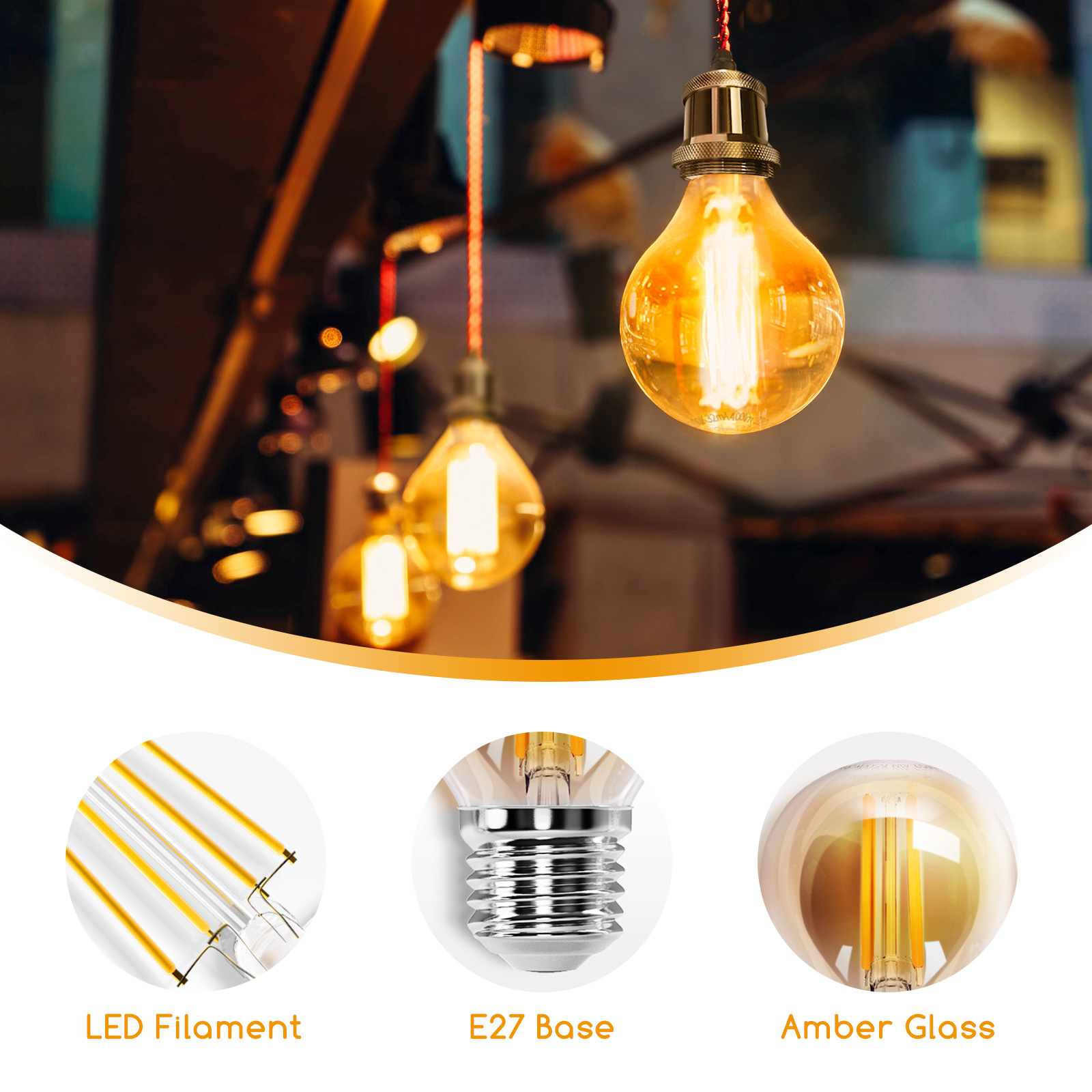 Aigostar Filament LED G45 6W E27 2200K (lumière jaune)
