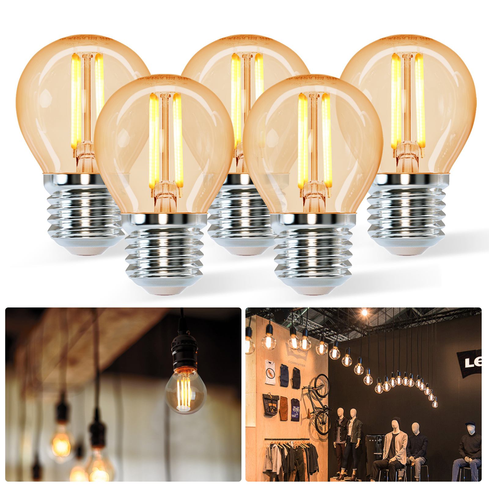 Aigostar Filament LED G45 6W E27 2200K (lumière jaune)
