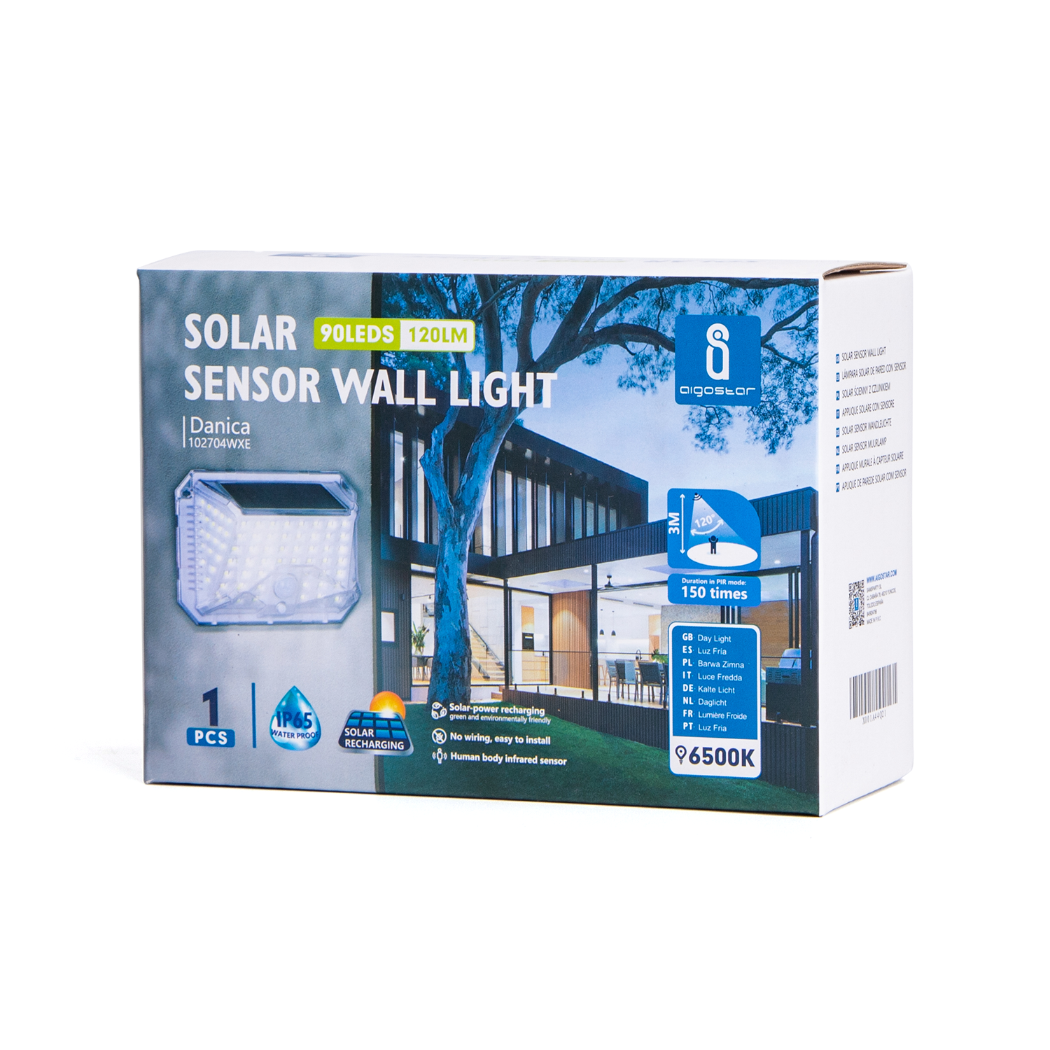 Aigostar Solar wandlamp met sensor 6500K(Daglicht) IP65