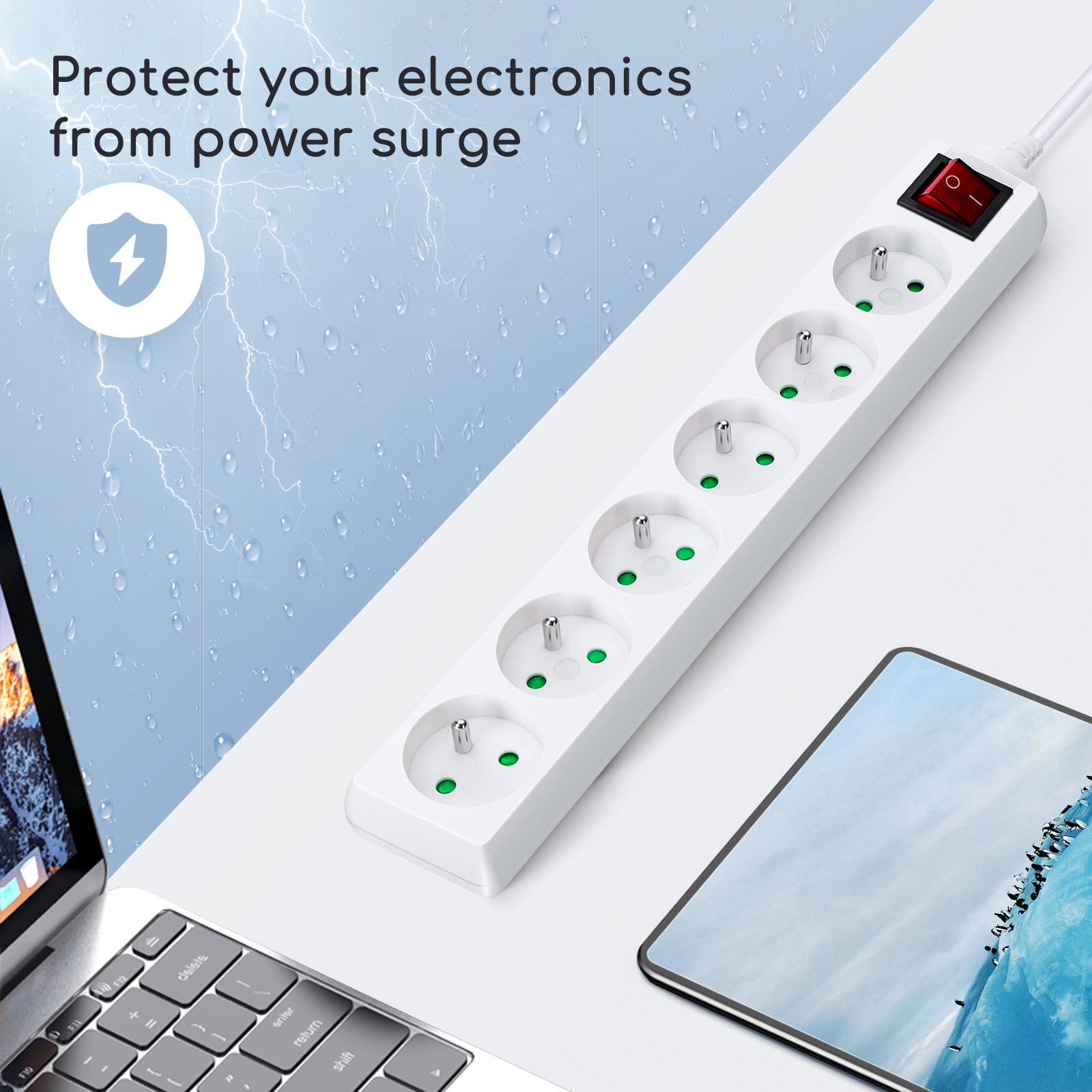 Aigostar Multiprise à six prises Blanc 3-5M