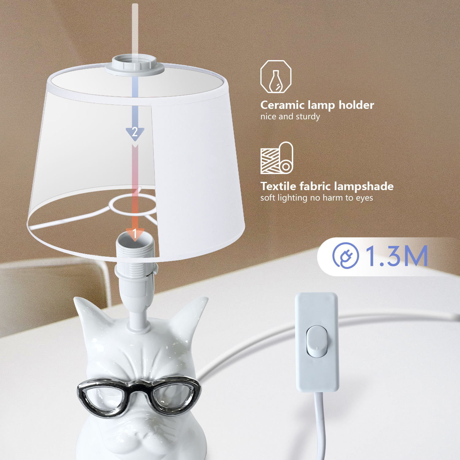 Aigostar Lampe de table Chien en céramique E14 Blanc