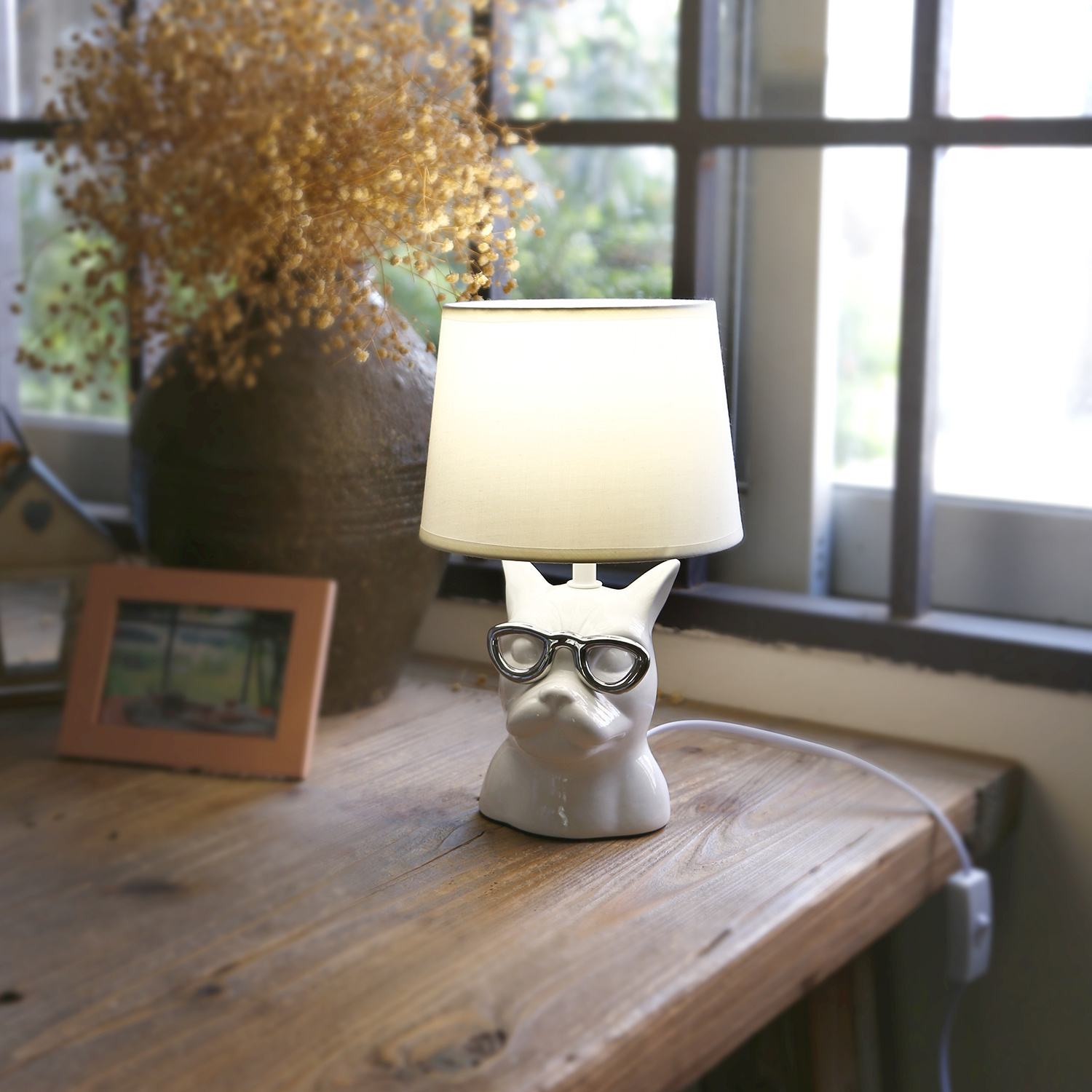 Aigostar Lampe de table Chien en céramique E14 Blanc