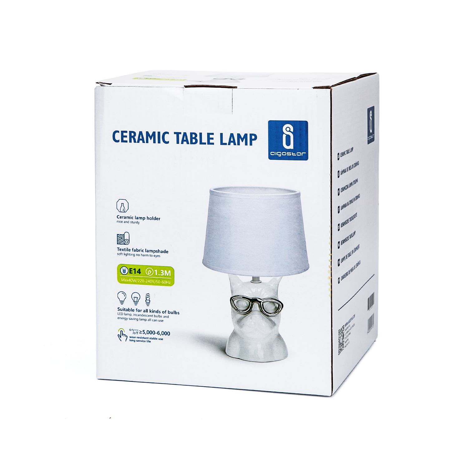 Aigostar Lampe de table Chien en céramique E14 Blanc