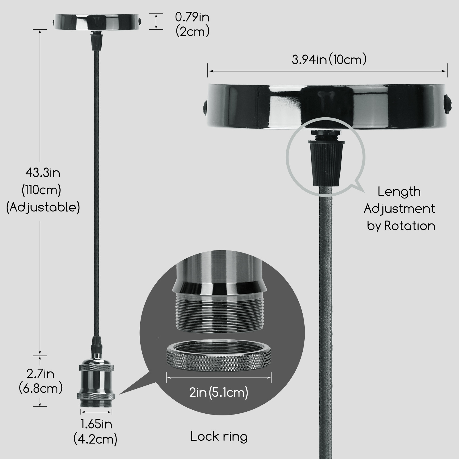 Aigostar E27 Metal hanging lamp holder