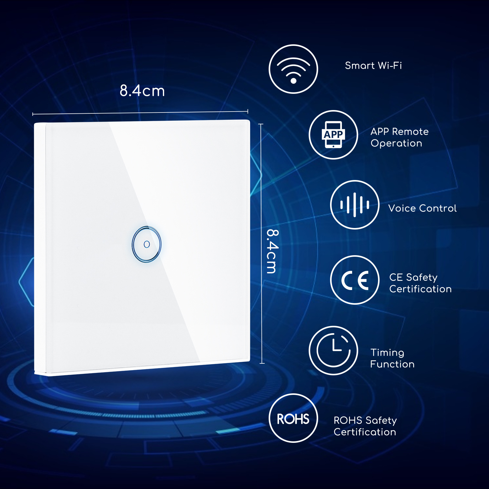 Aigostar Interrupteur WiFi simple avec 1 point lumineux