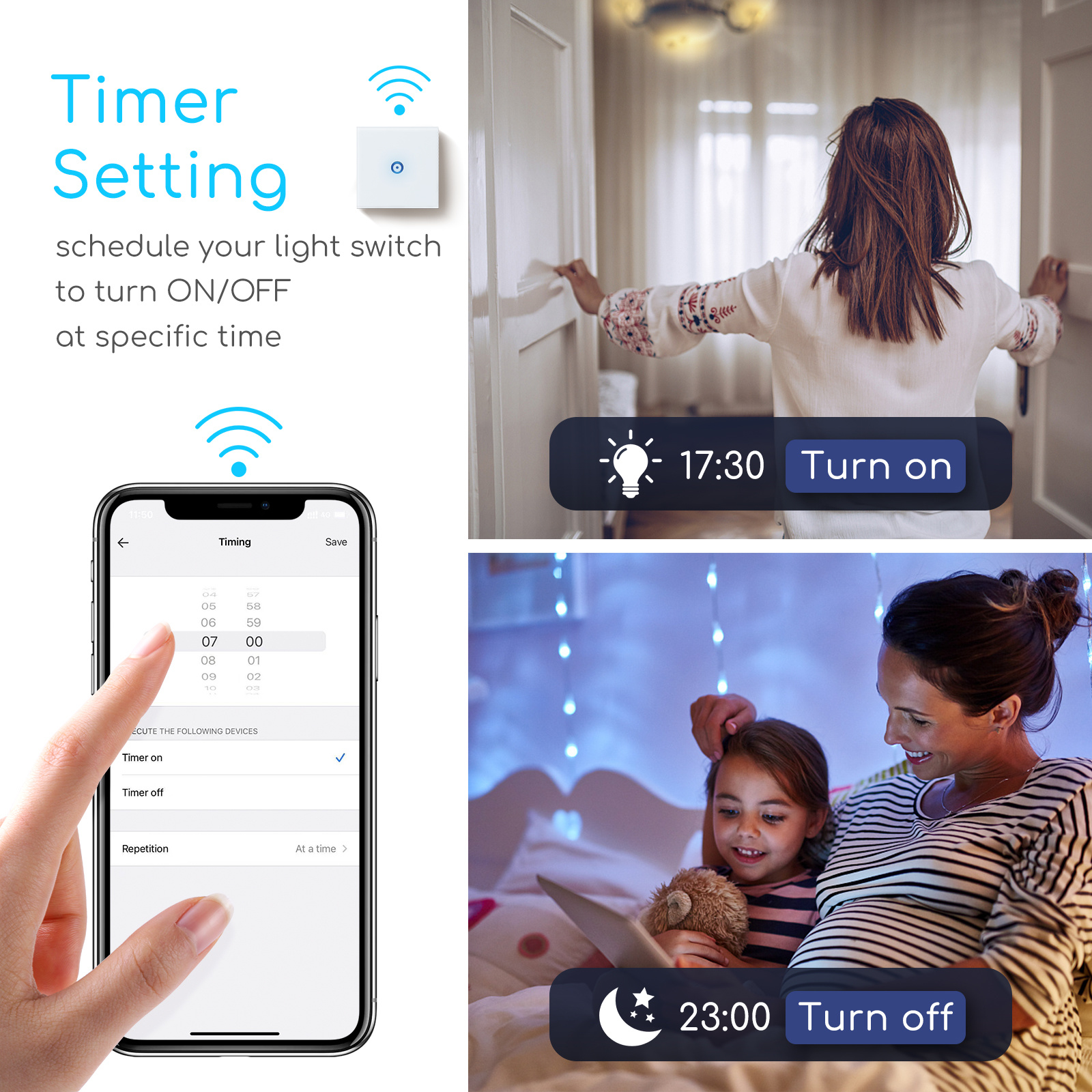 Aigostar Interrupteur WiFi simple avec 1 point lumineux