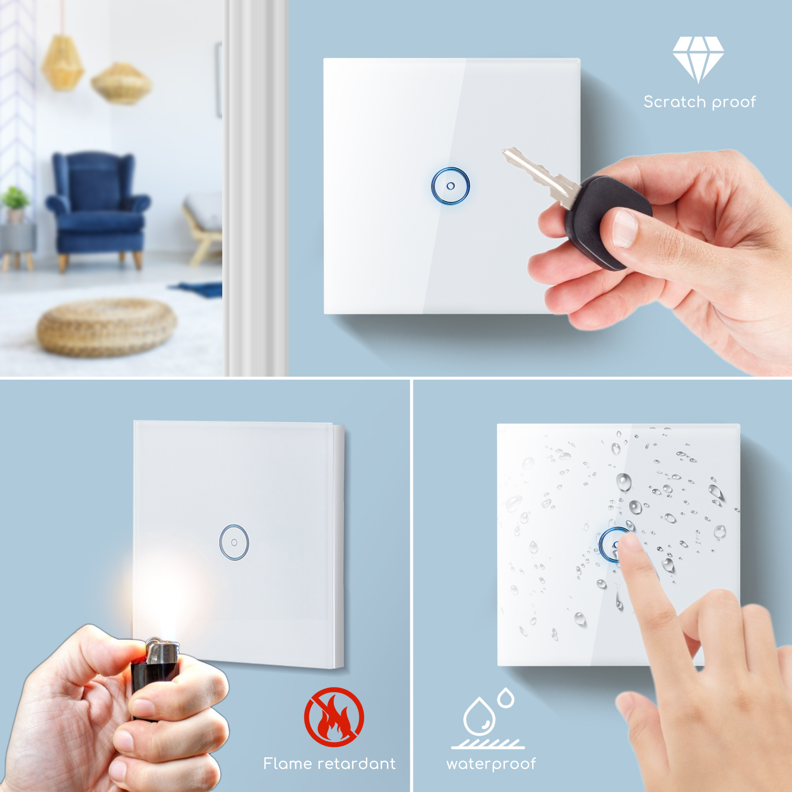 Aigostar Interrupteur WiFi simple avec 1 point lumineux