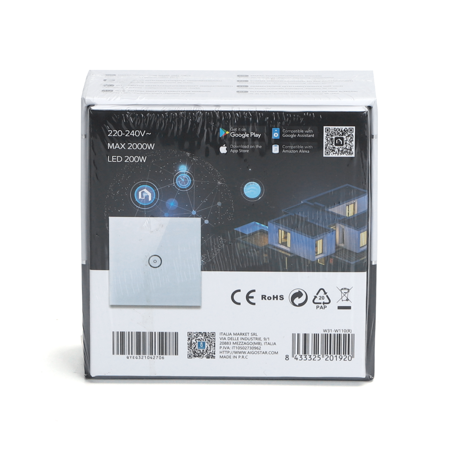 Aigostar Interrupteur WiFi simple avec 1 point lumineux