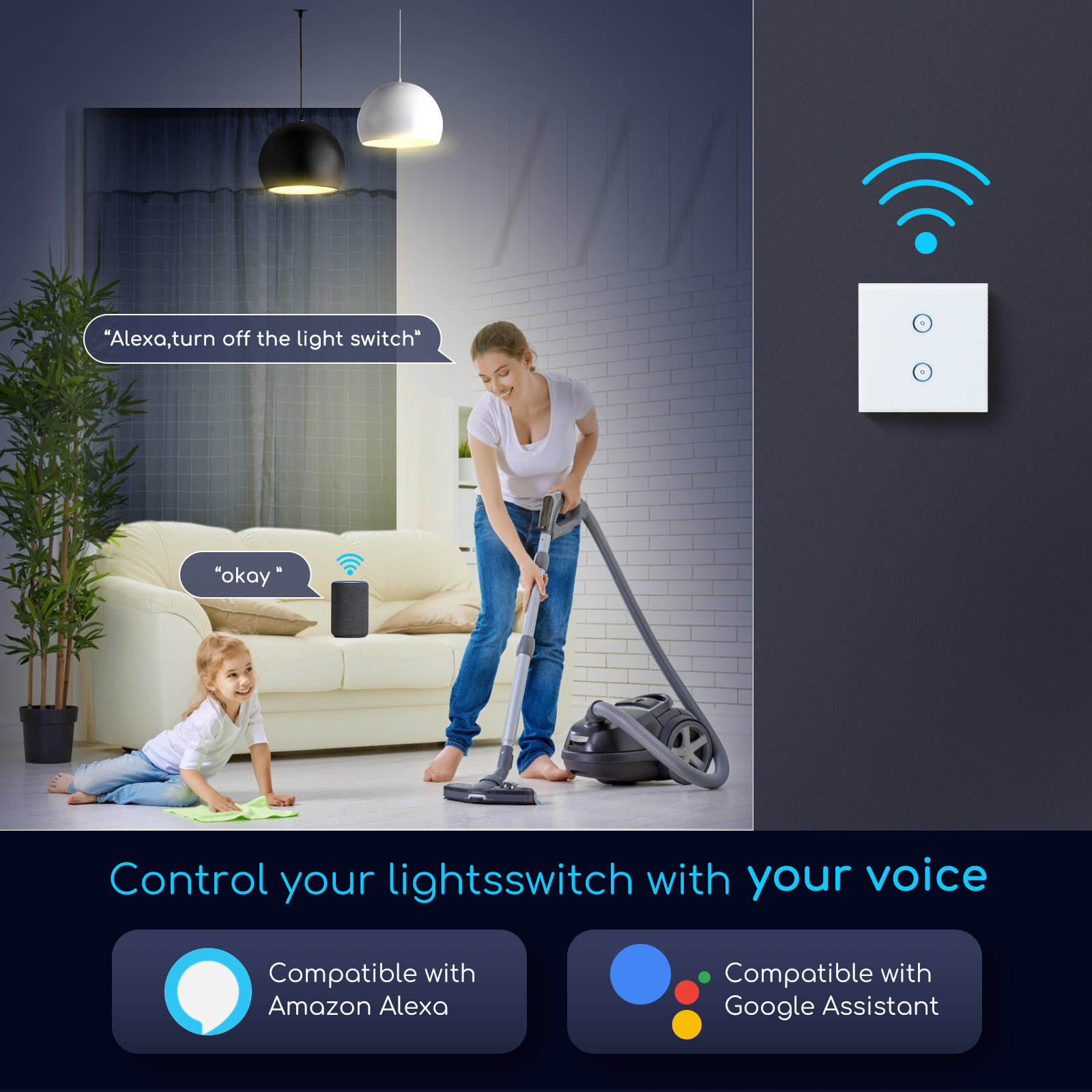 Aigostar Double WiFi switch with 1 light point