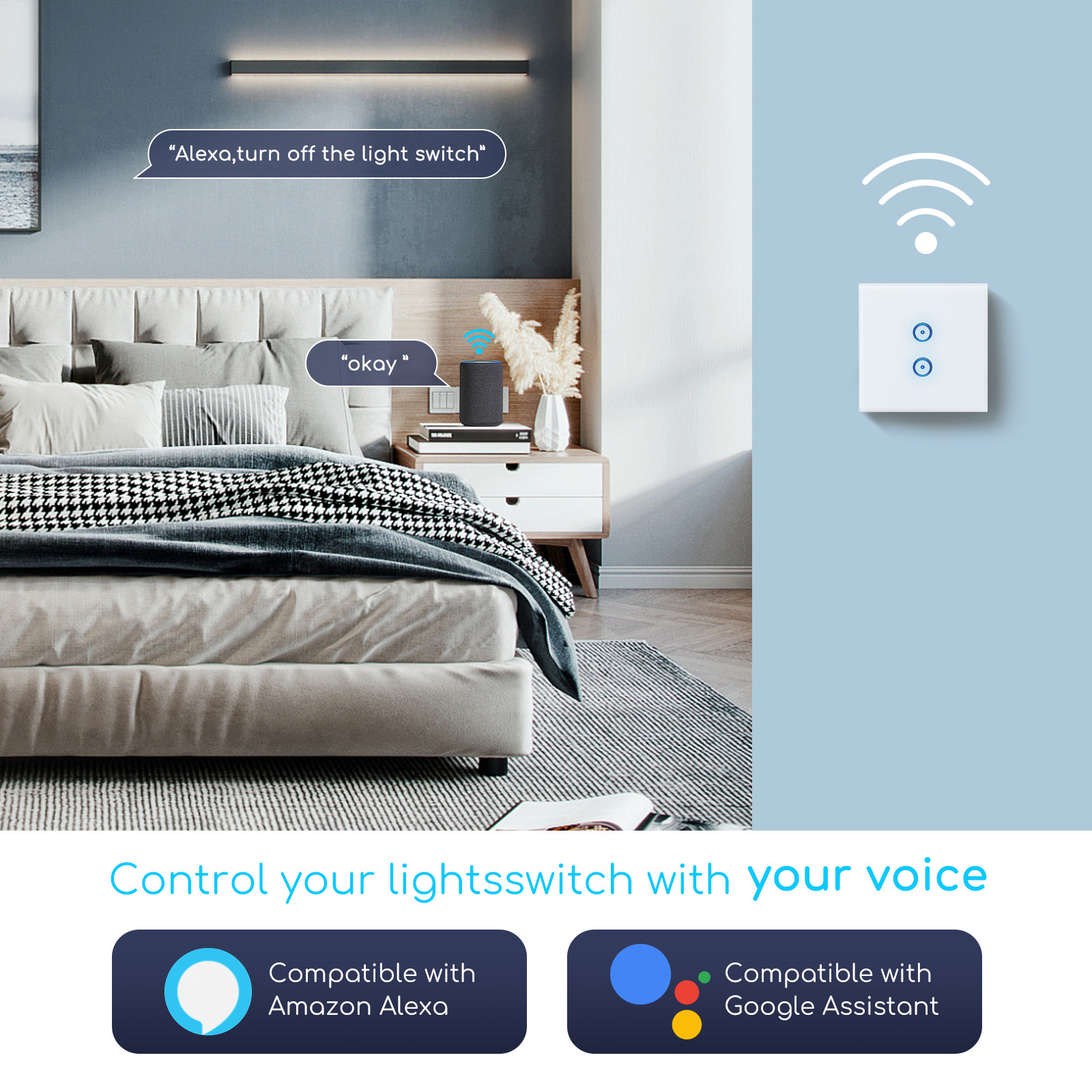 Aigostar Double WiFi switch with 1 light point