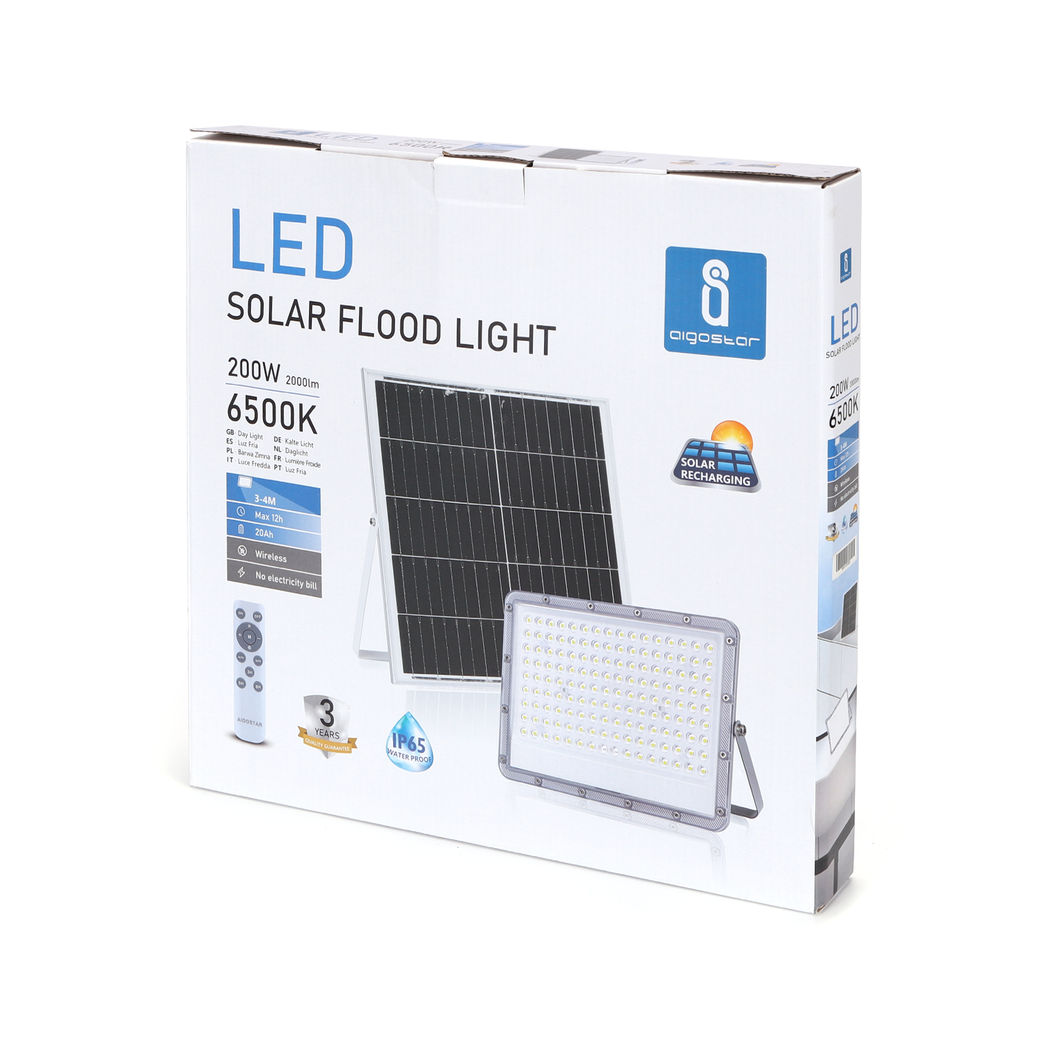 Aigostar Spot LED avec panneau solaire 200W IP65 6500K