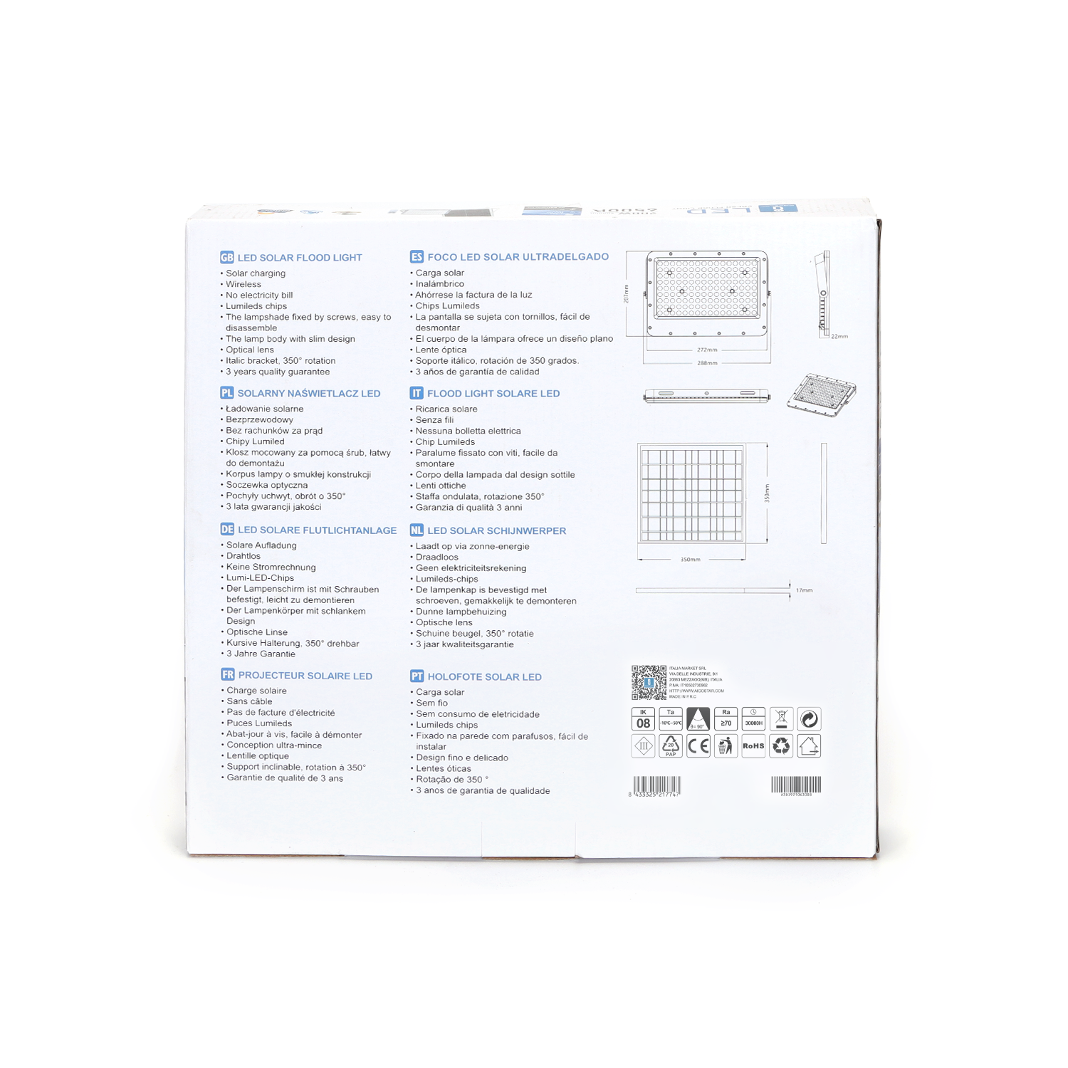 Aigostar Led-schijnwerper met zonnepaneel 200W IP65 6500K