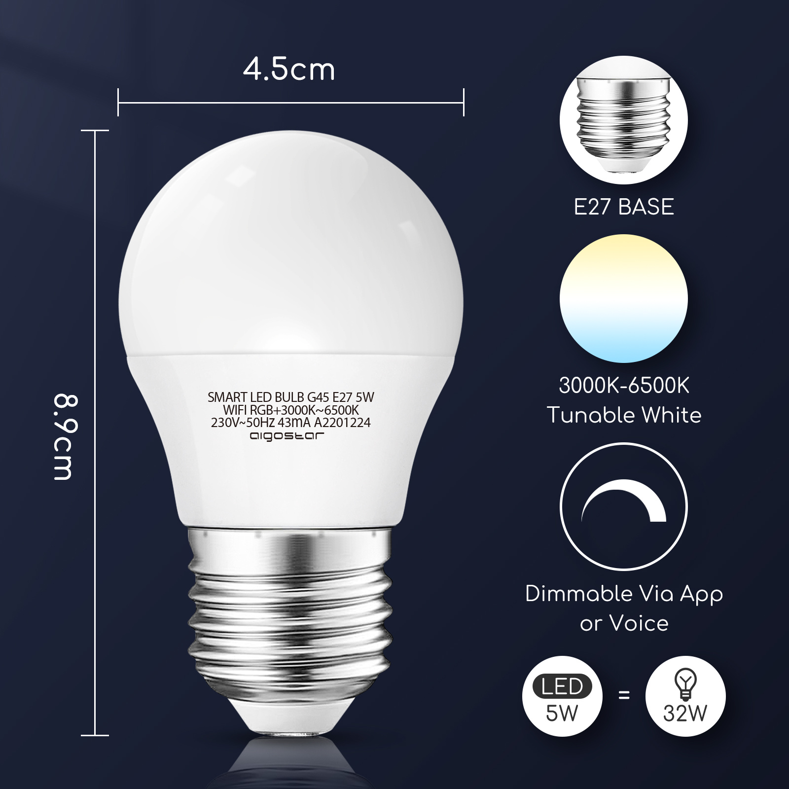 Aigostar Wi-Fi Smart Led G45 E14-E27 5W