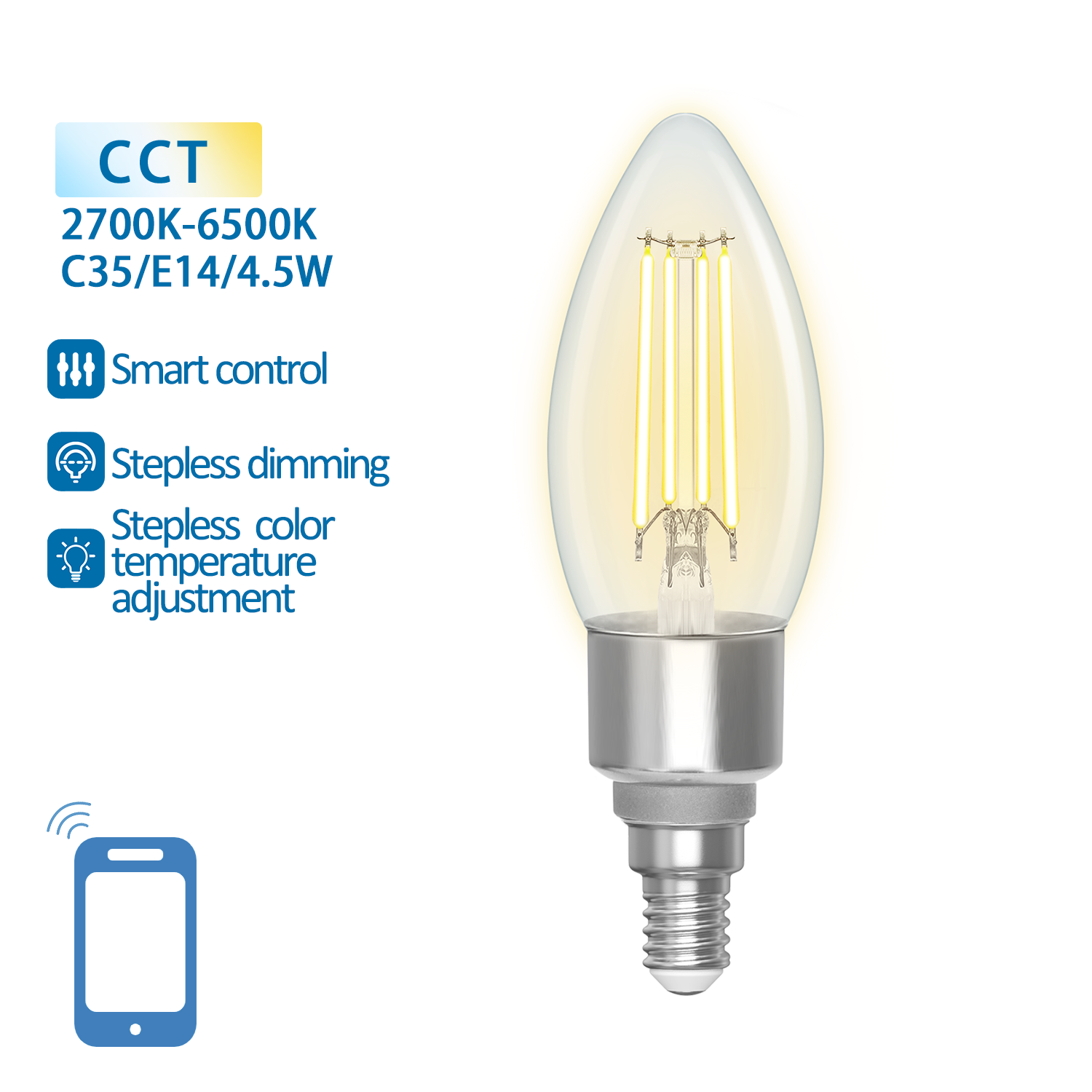 Aigostar Wifi WB Smart Light Bulb C35 E14-E27