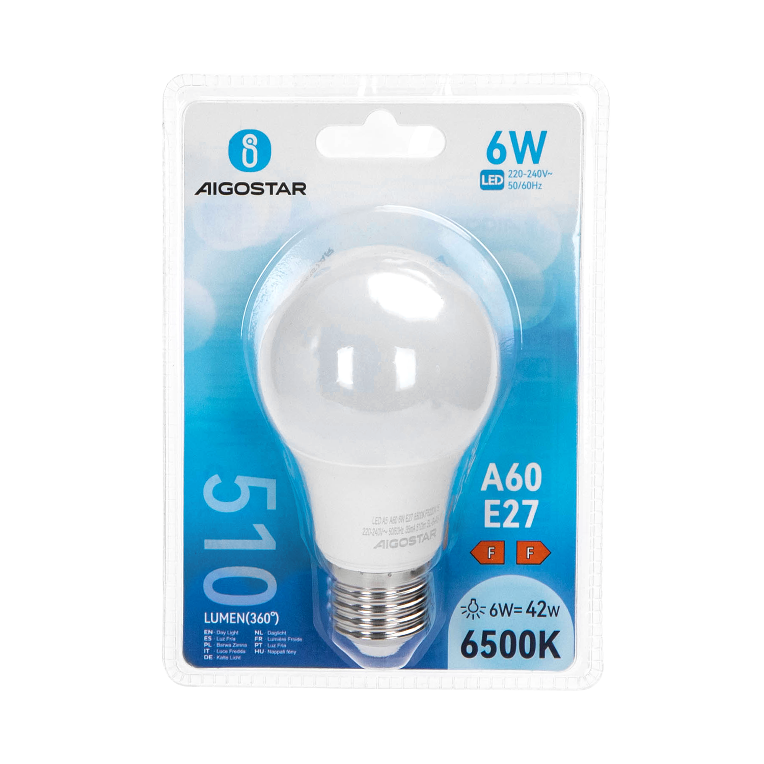 Aigostar LED A5 A60 E27 6W 6400K 425LM