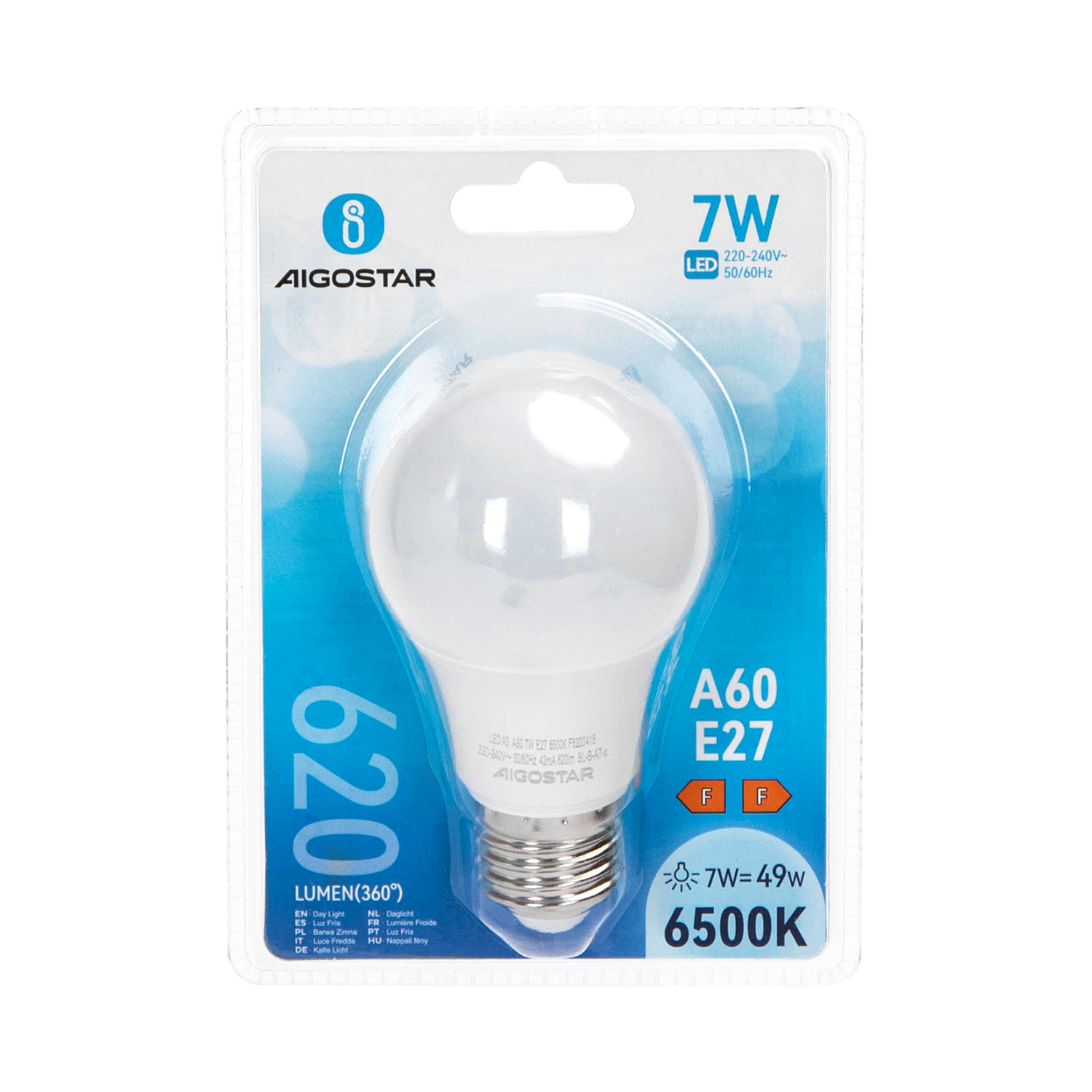 Aigostar LED A5 A60 E27 7W 6400K 565LM