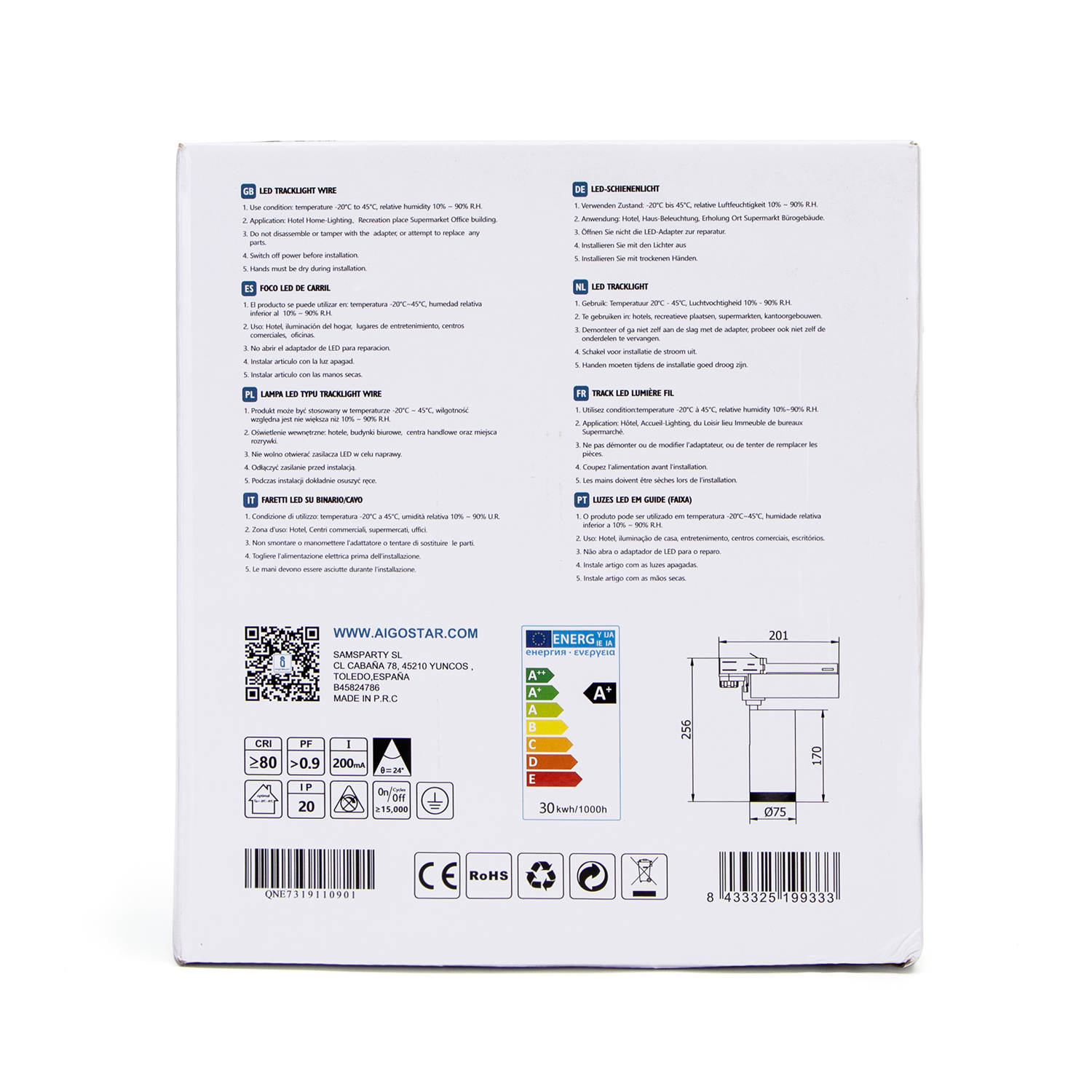 Aigostar Circuit d'éclairage à quatre fils à led 30W 4000K