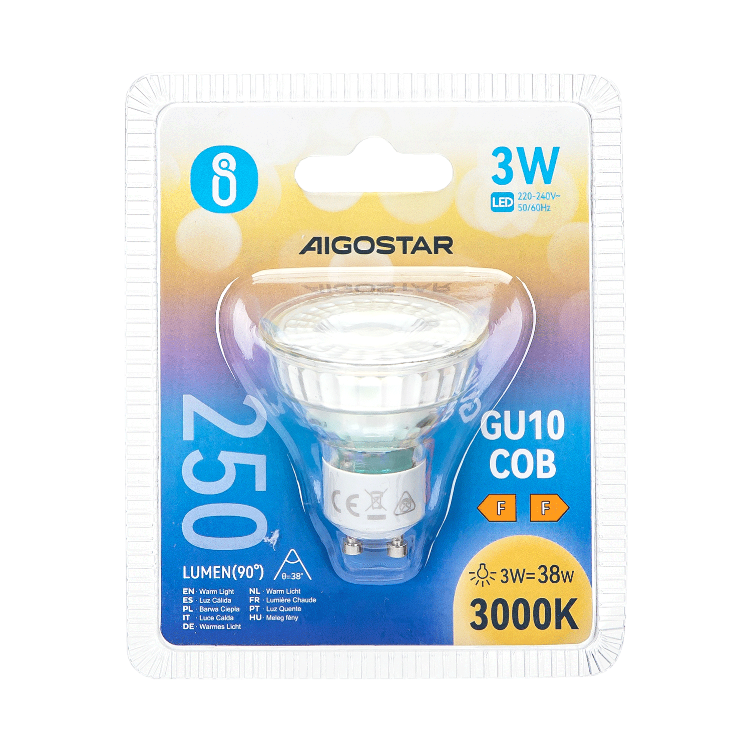 Aigostar Led GU10 COB 3W 250LM 3000K