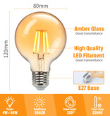 Aigostar Filament LED G80 E27 4W 2200K AMBRE(Lumière chaude) 380lm