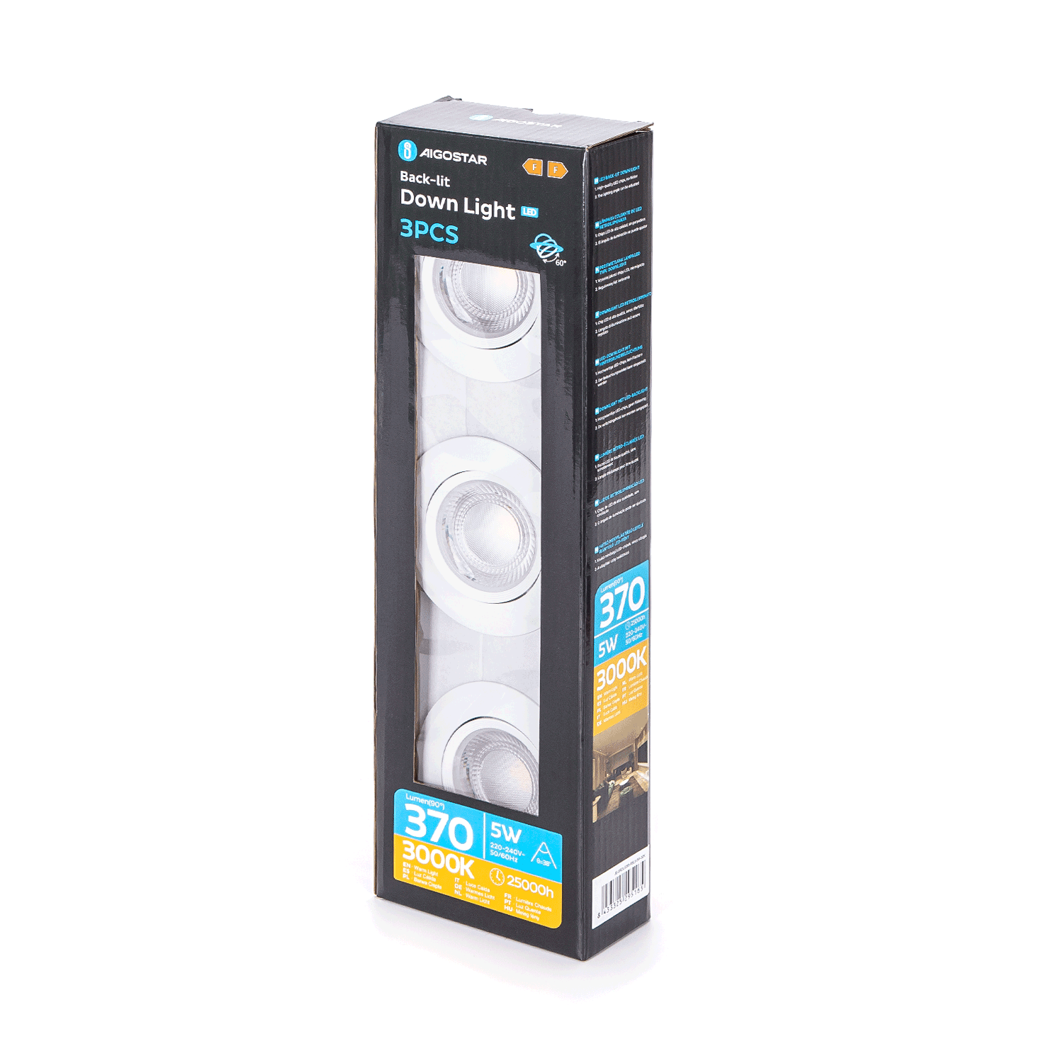 Aigostar LED Recessed Round Downlight with adjustable Angle 3000-4000-6500K (3 pieces) 5W