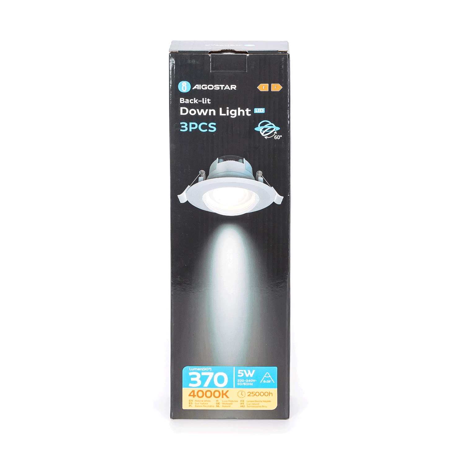 Aigostar Spot LED encastrable rond à angle réglable 3000-4000-6500K (3 pièces) 5W