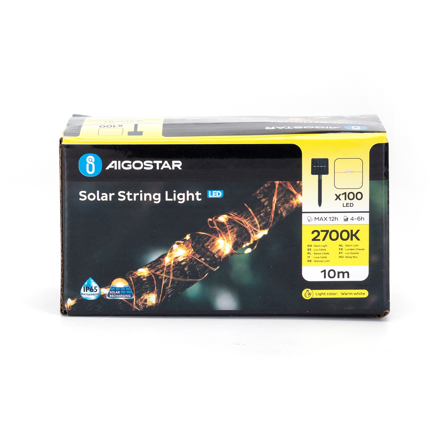 Aigostar Cordon lumineux solaire 10 M 2700K IP65 (étanche)