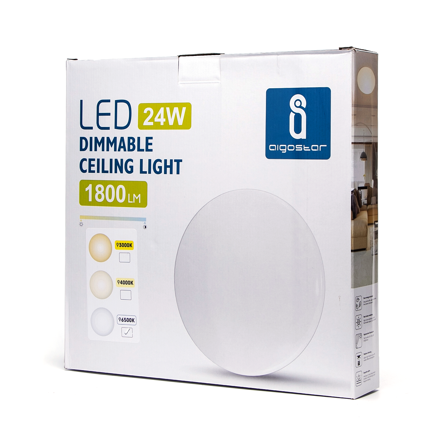 Aigostar LED DIMBARE PLAFONDVERLICHTING 24W 3000K 4000K 6500K 1800lm  OPBOUW