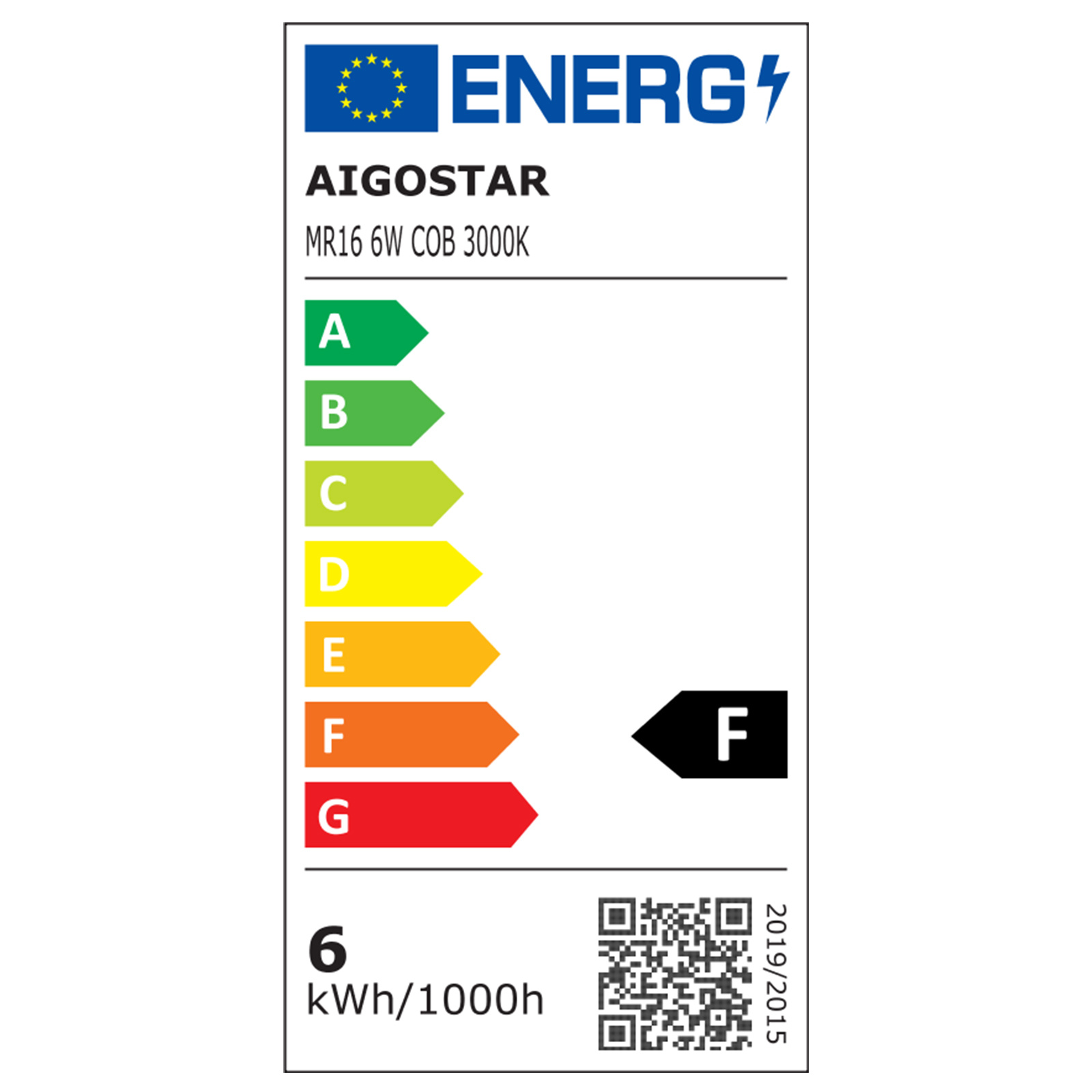 Aigostar LED A5 MR16 6W COB 3000K 300Lm