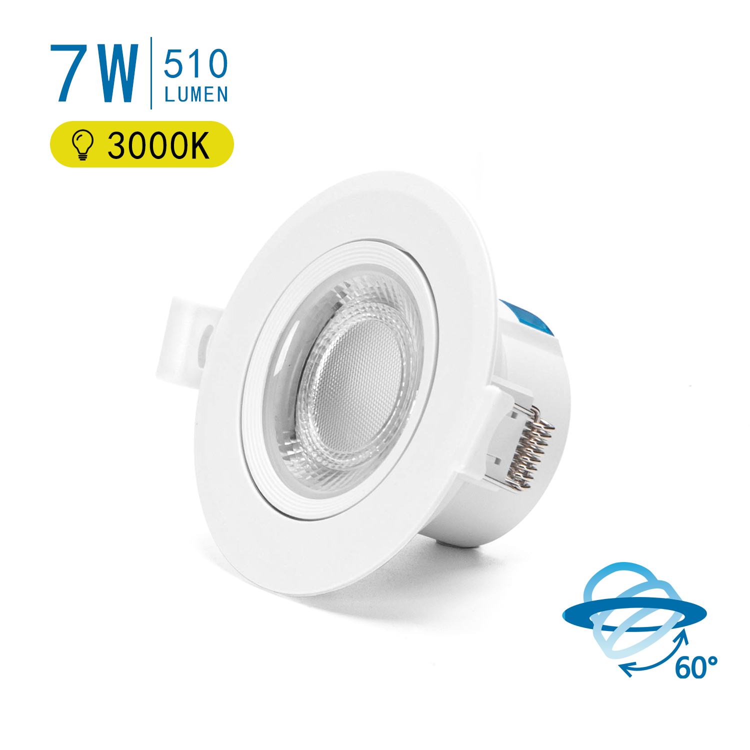 Aigostar LED Recessed Round Downlight with adjustable Angle 7W 3000-4000-6500K