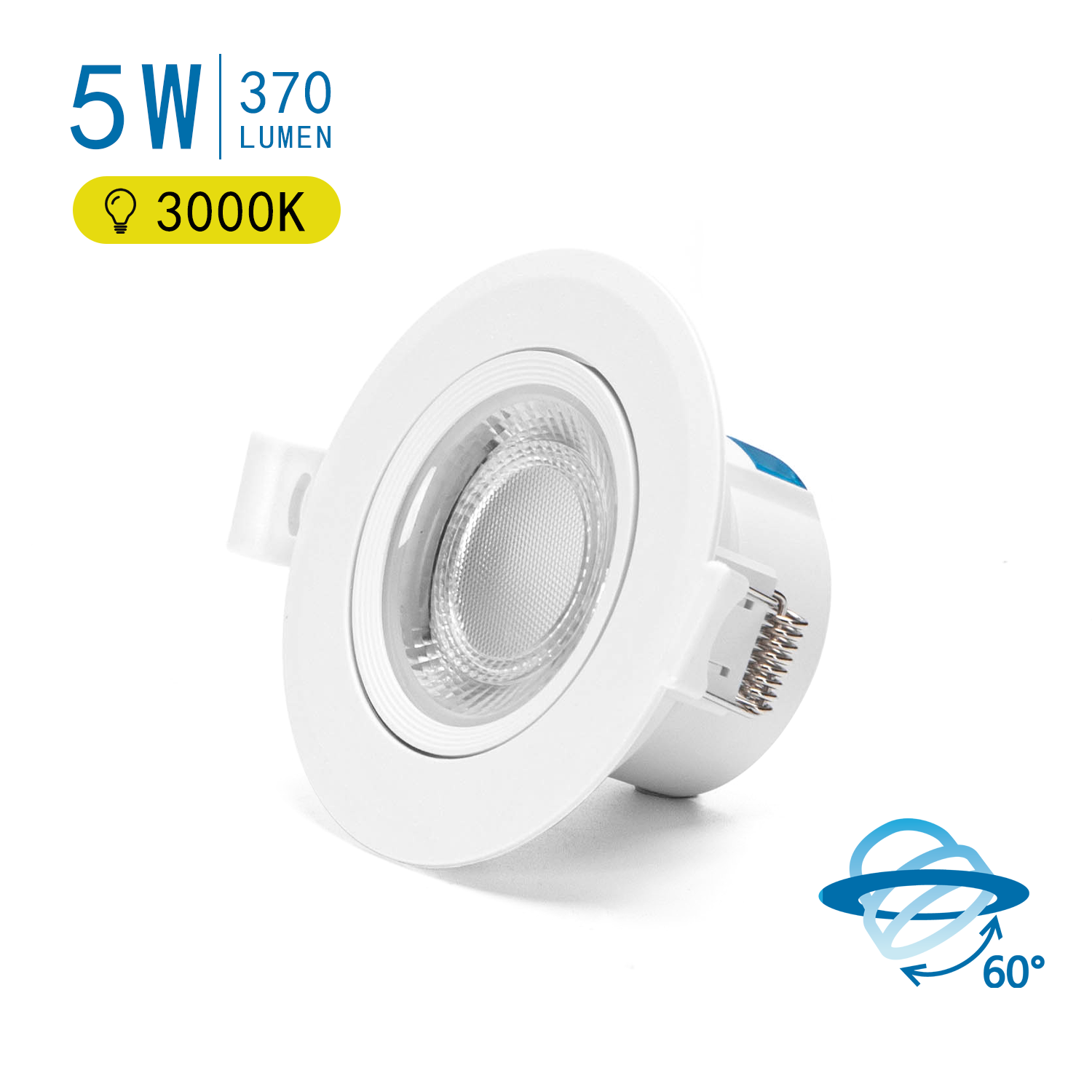 Aigostar LED Recessed Round Downlight with adjustable Angle 5W 3000-4000-6500K