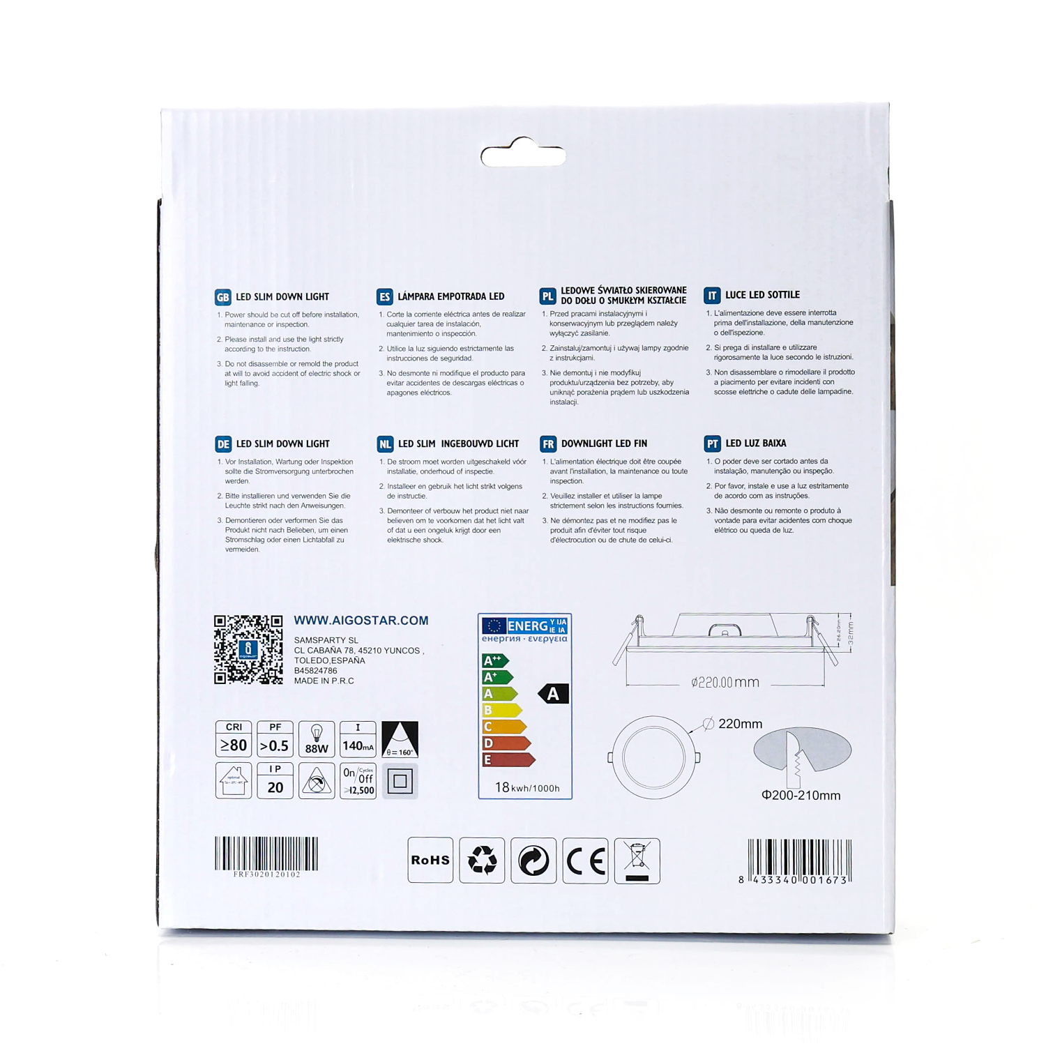 Aigostar E6 LED Ultradunne Inbouw Downlight Rond 1880lm 18W