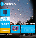 Aigostar Net van platte lichtstroken op zonne-energie, Warm wit, 1,5m*1,5m=3m