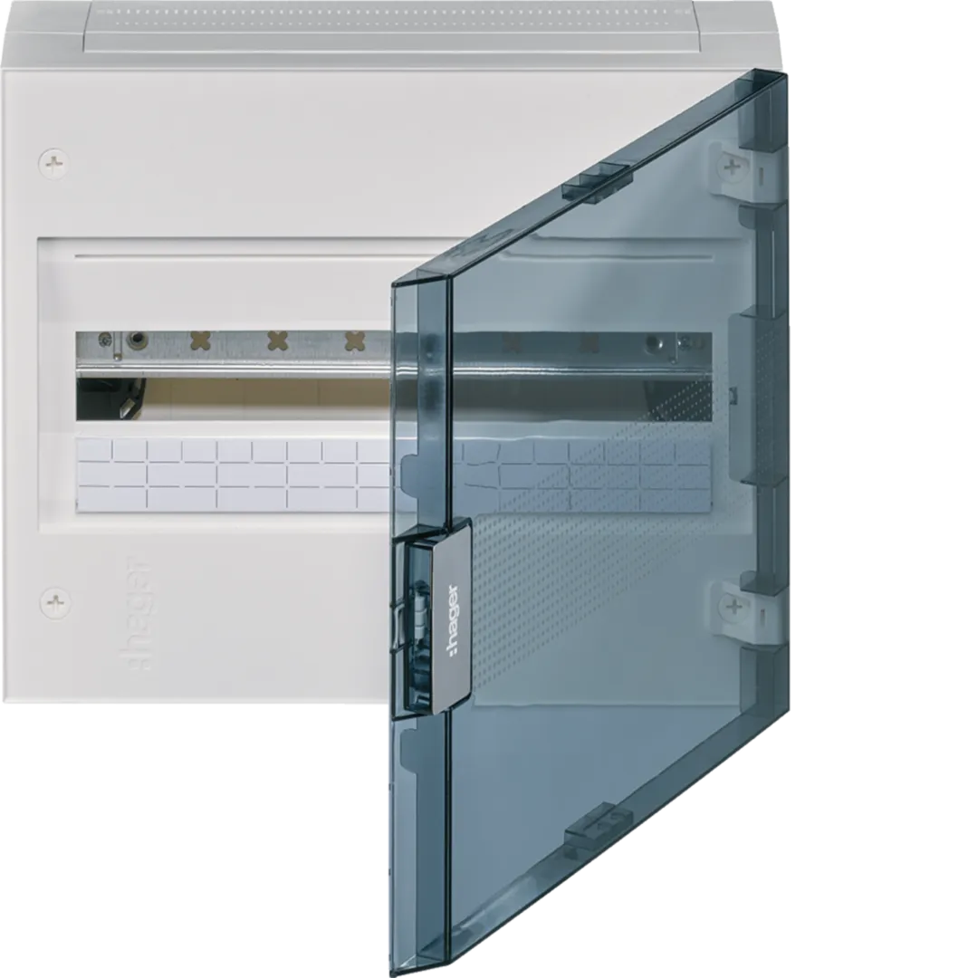 HAGER EC SURFACE-MOUNTED CABINET 18 MODULES IP40 White 1 row VB188R Transparent door