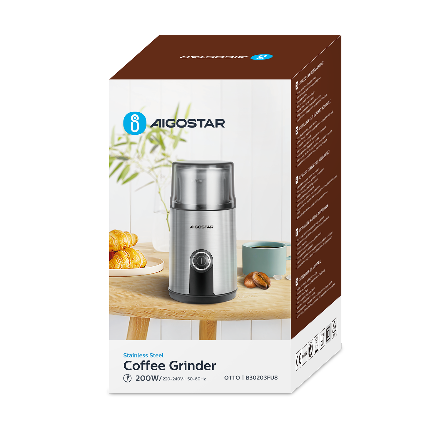 Aigostar     Roestvrijstalen koffiemolen 75Gram 200W