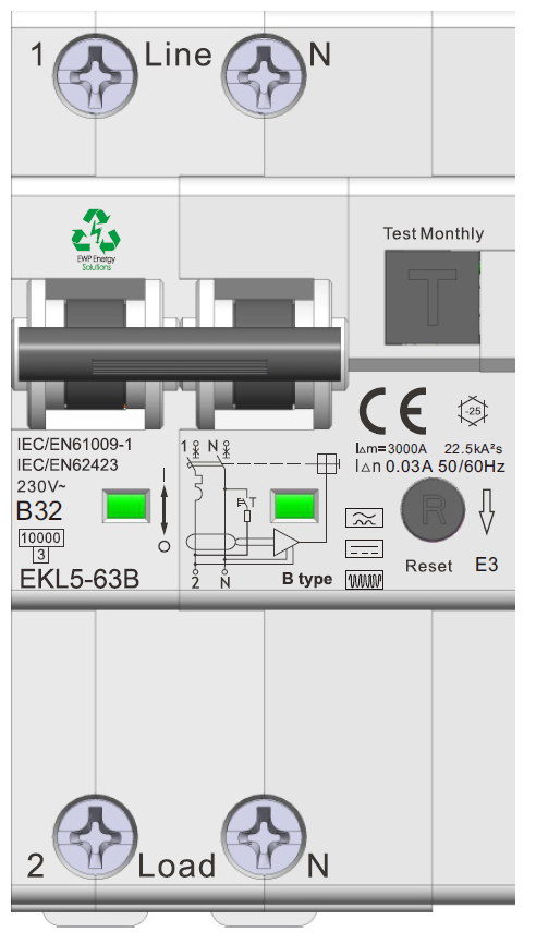 EWP Solutions Aardlekautomaat  2P 30mA Type B 32A curve B